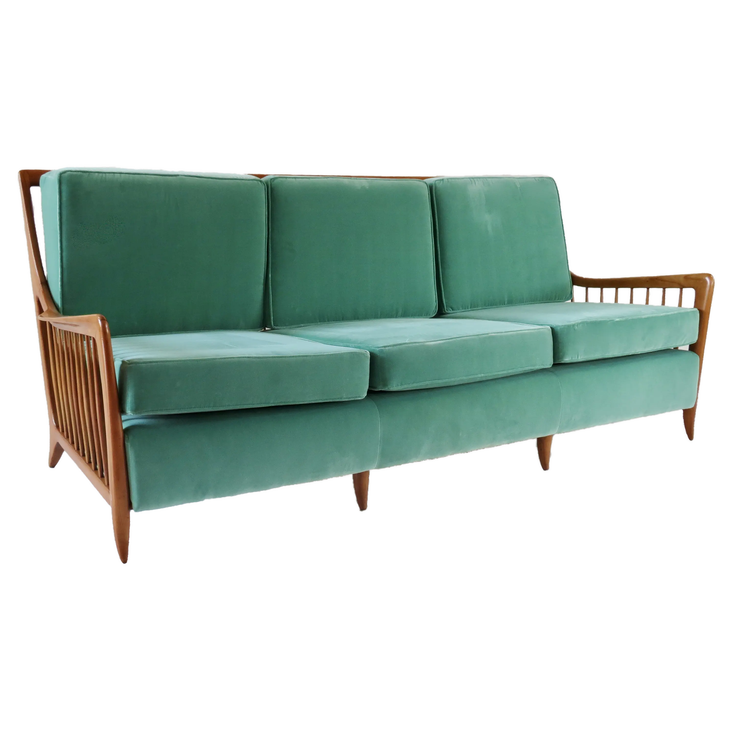 Rare Large Paolo Buffa Cherrywood Green Sofa, 1942 — Serafino Arrighi, Paolo Buffa