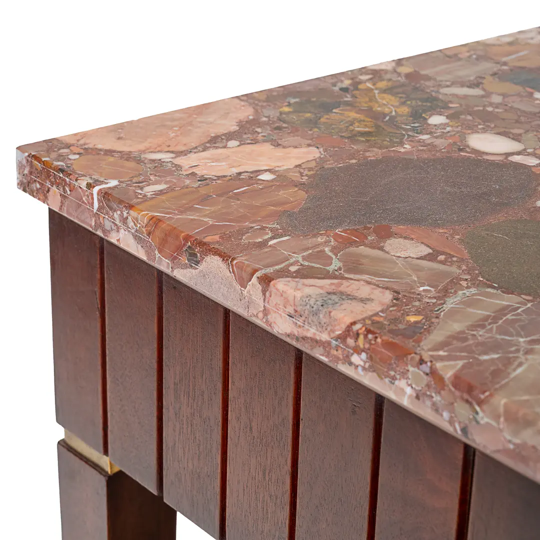 Large Paolo Buffa Red Marble Breccia, Brass, Rosewood Console Table, 1950 — photo 10