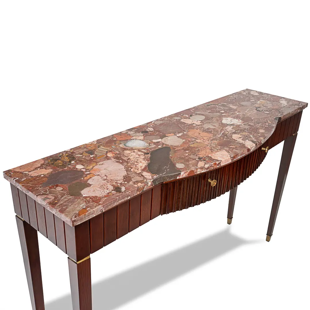 Large Paolo Buffa Red Marble Breccia, Brass, Rosewood Console Table, 1950 — photo 9