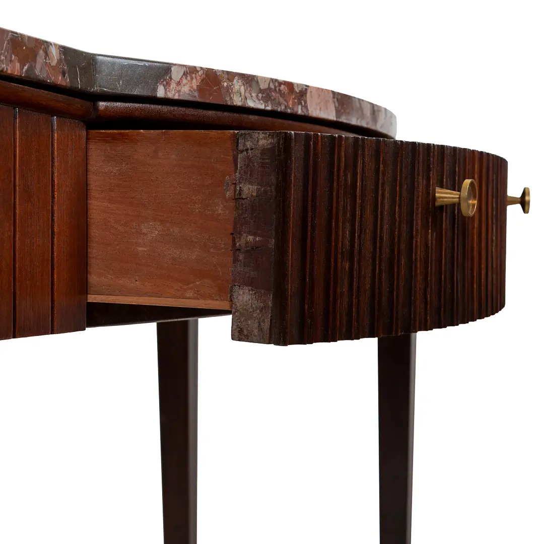 Large Paolo Buffa Red Marble Breccia, Brass, Rosewood Console Table, 1950 — photo 13