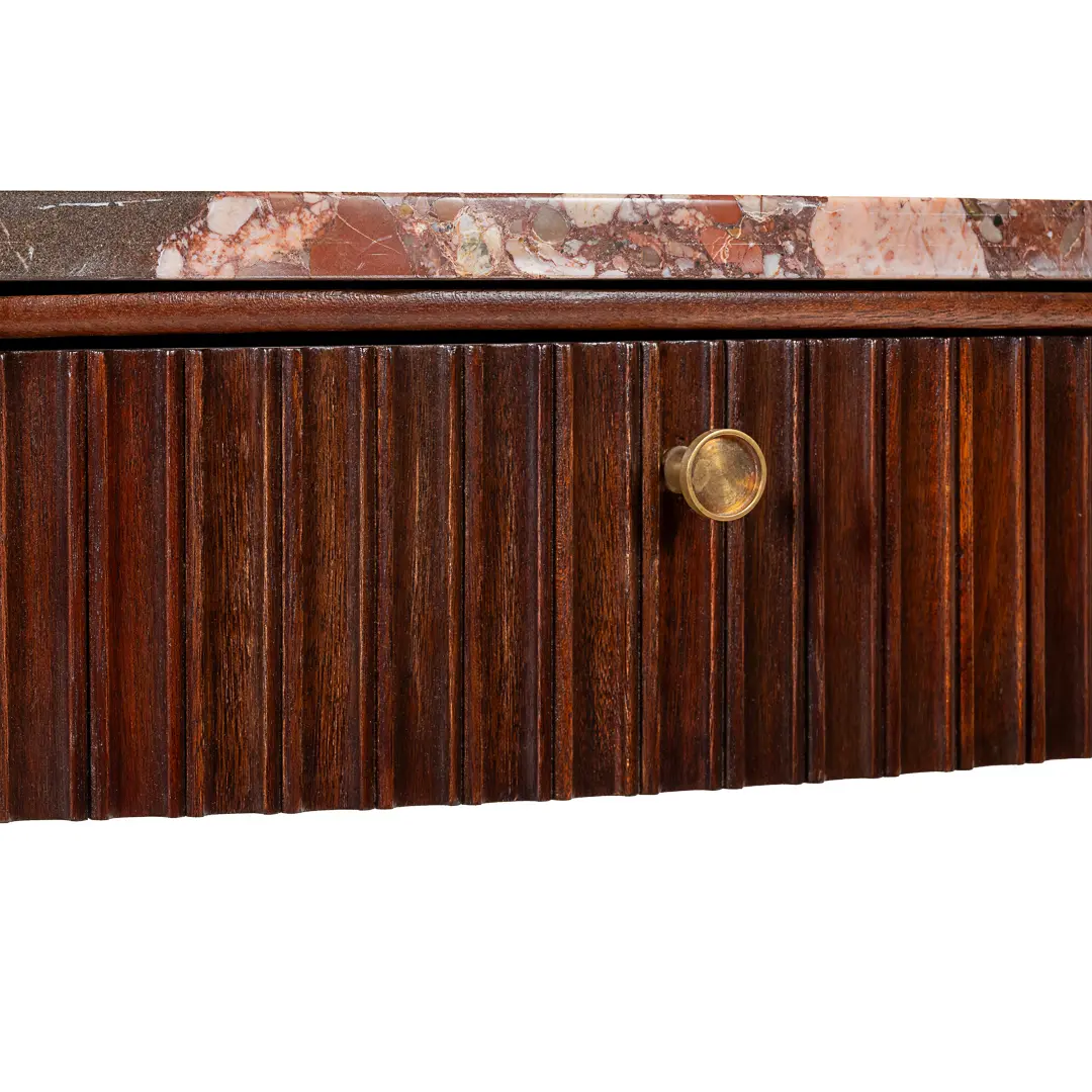 Large Paolo Buffa Red Marble Breccia, Brass, Rosewood Console Table, 1950 — image 3