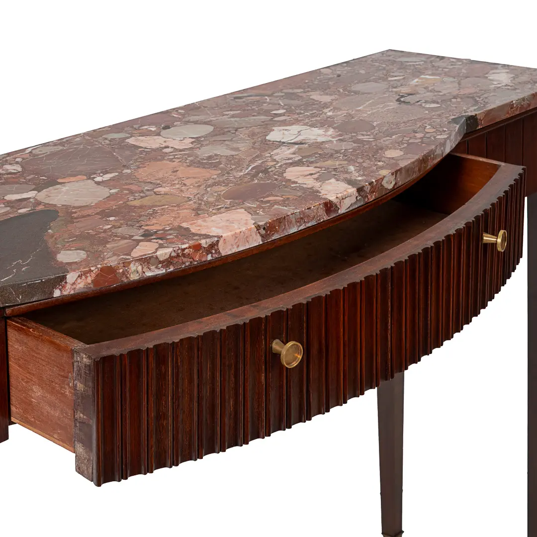 Large Paolo Buffa Red Marble Breccia, Brass, Rosewood Console Table, 1950 — photo 11