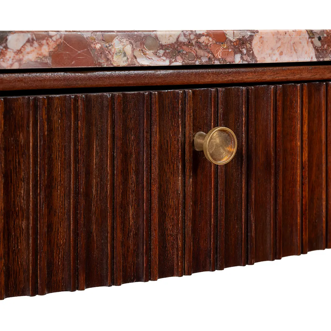 Large Paolo Buffa Red Marble Breccia, Brass, Rosewood Console Table, 1950 — photo 12