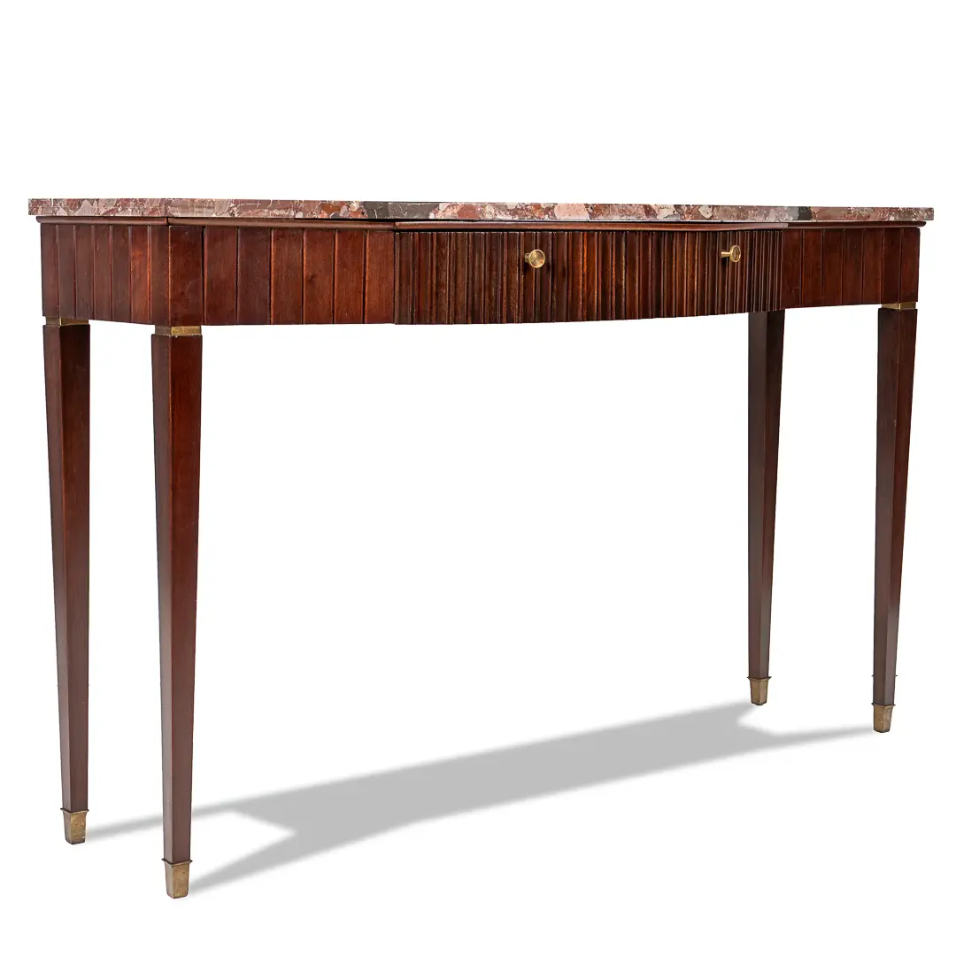 Large Paolo Buffa Red Marble Breccia, Brass, Rosewood Console Table, 1950 — photo 4