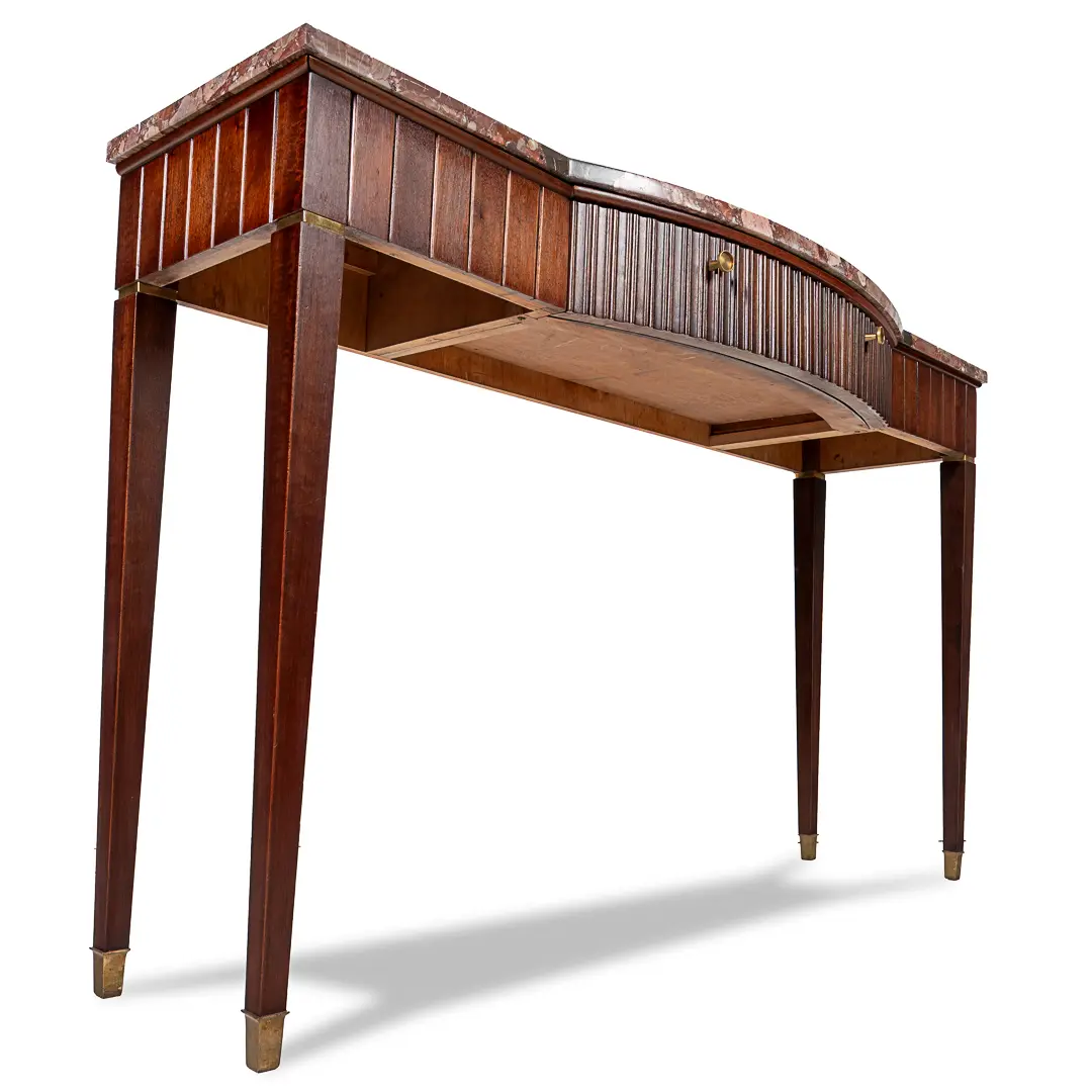 Large Paolo Buffa Red Marble Breccia, Brass, Rosewood Console Table, 1950 — photo 8