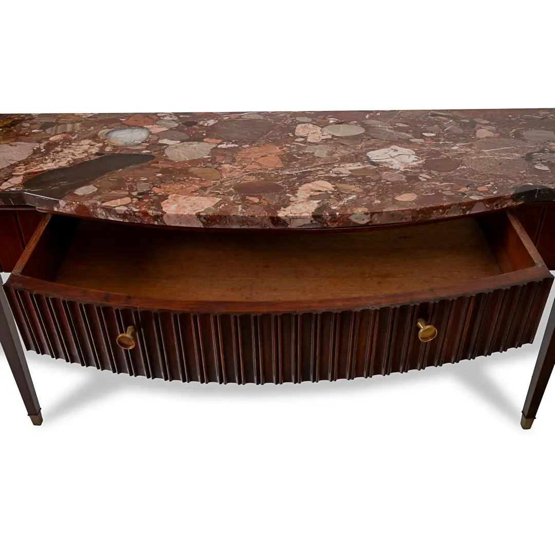 Large Paolo Buffa Red Marble Breccia, Brass, Rosewood Console Table, 1950 — photo 14