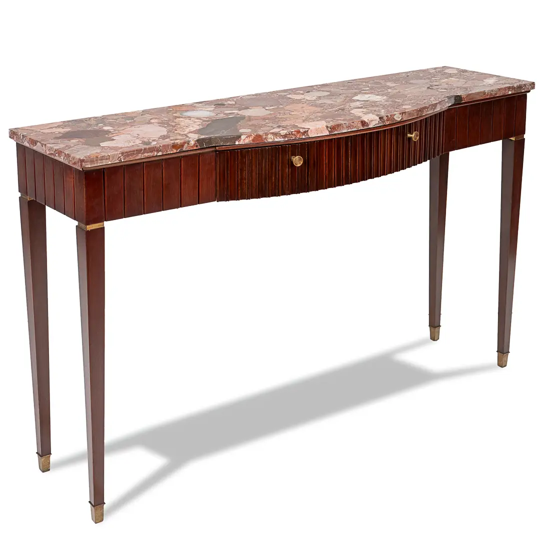 Large Paolo Buffa Red Marble Breccia, Brass, Rosewood Console Table, 1950 — Paolo Buffa