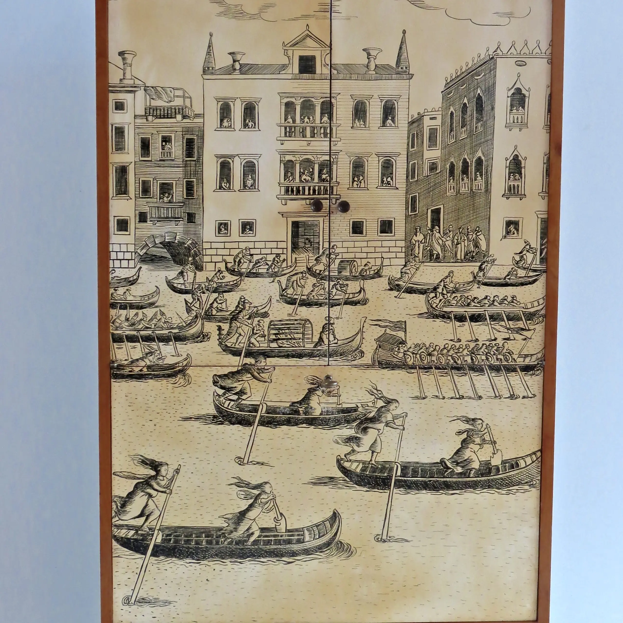 Hanging Litographic Transfer-Printed Wood Cabinet "Venezia", Fornasetti style circa 1950 — photo 12