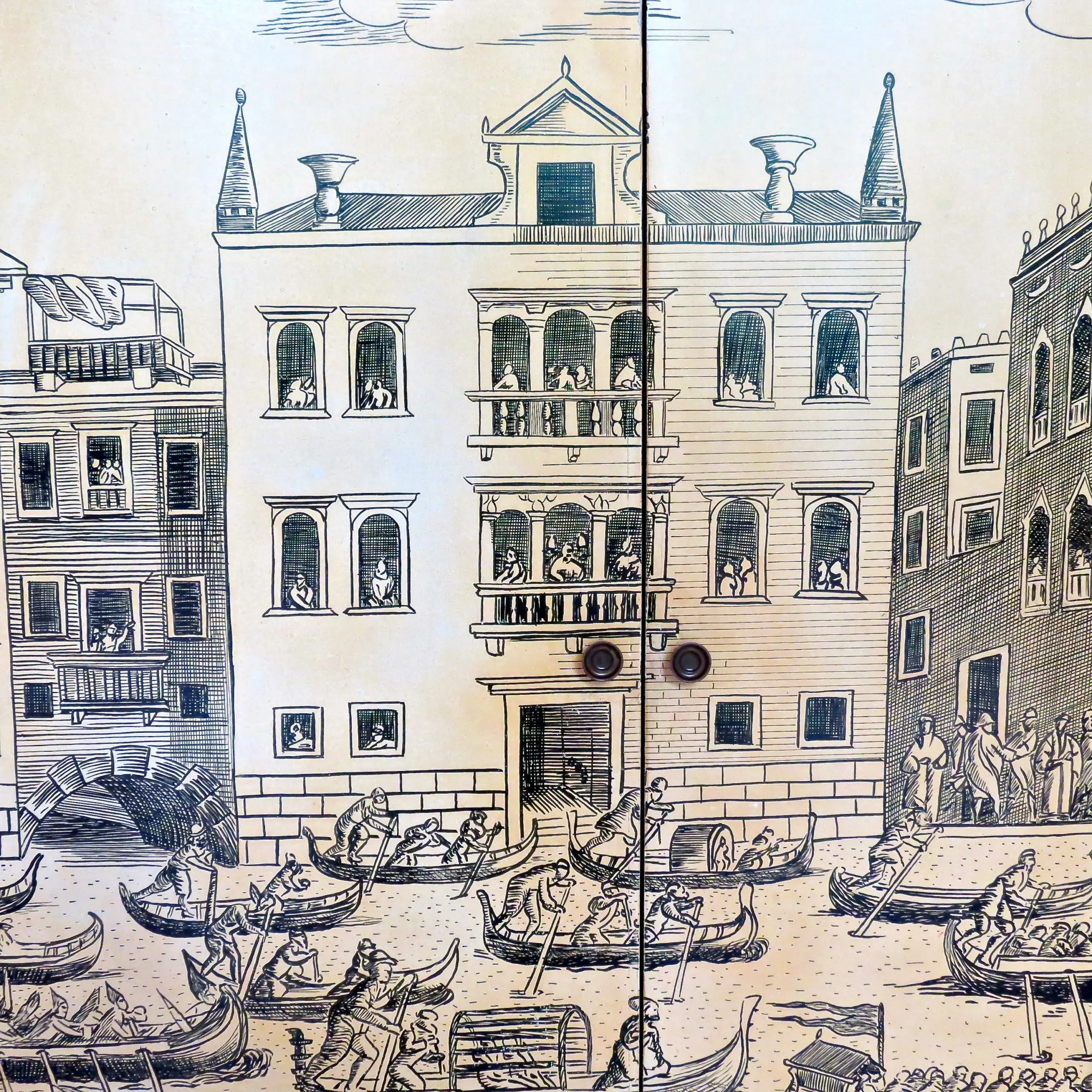 Hanging Litographic Transfer-Printed Wood Cabinet "Venezia", Fornasetti style circa 1950 — photo 8