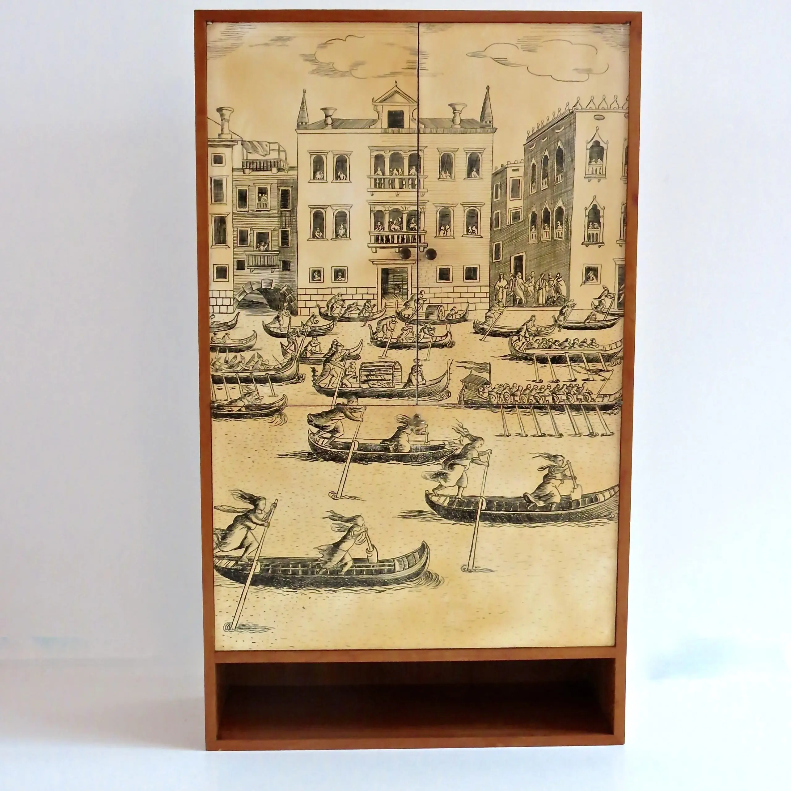 Hanging Litographic Transfer-Printed Wood Cabinet "Venezia", Fornasetti style circa 1950 — photo 10