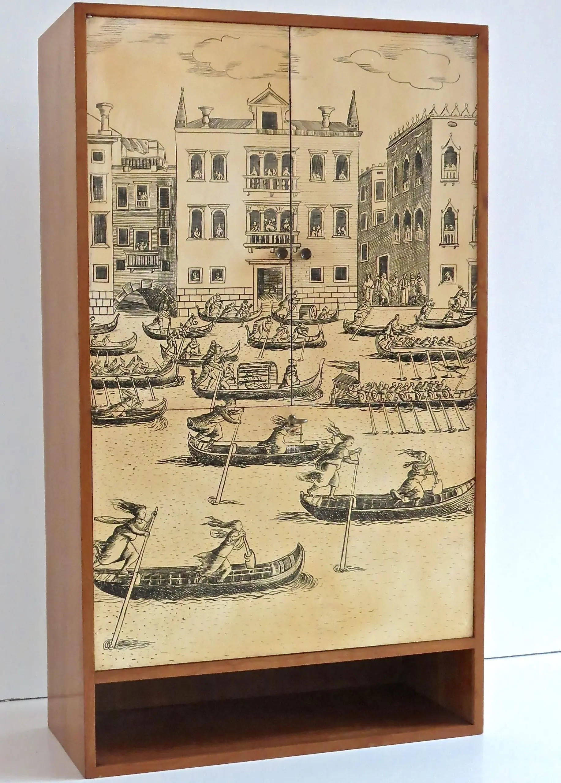 Hanging Litographic Transfer-Printed Wood Cabinet "Venezia", Fornasetti style circa 1950 — photo 11