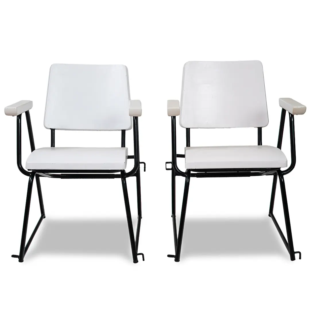 Set of 12 Attr. Studio BBPR Armchairs Withe Laquered Wood Torino 1945 — Studio Bbpr