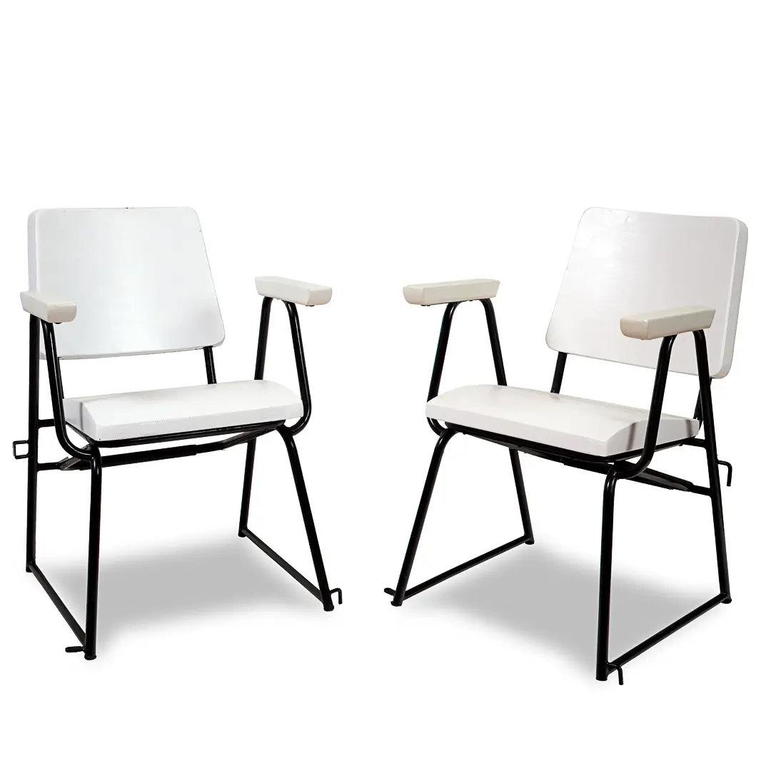 Set of 12 Attr. Studio BBPR Armchairs Withe Laquered Wood Torino 1945 — image 3