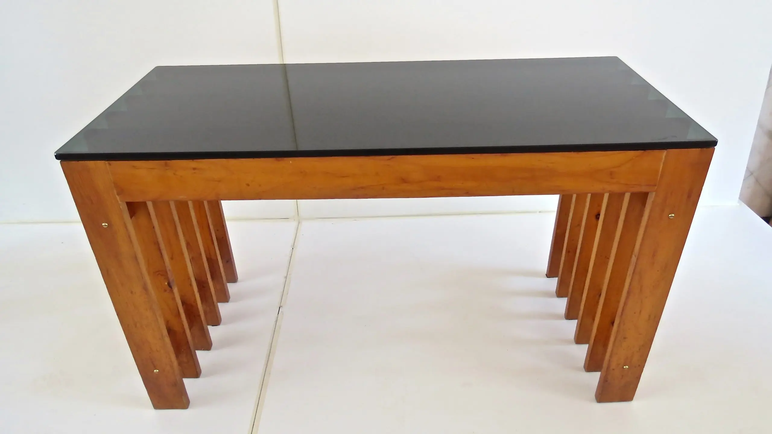 Italian Unique Pine Desk Console Black Opaline Glass Top, 1960 — photo 14