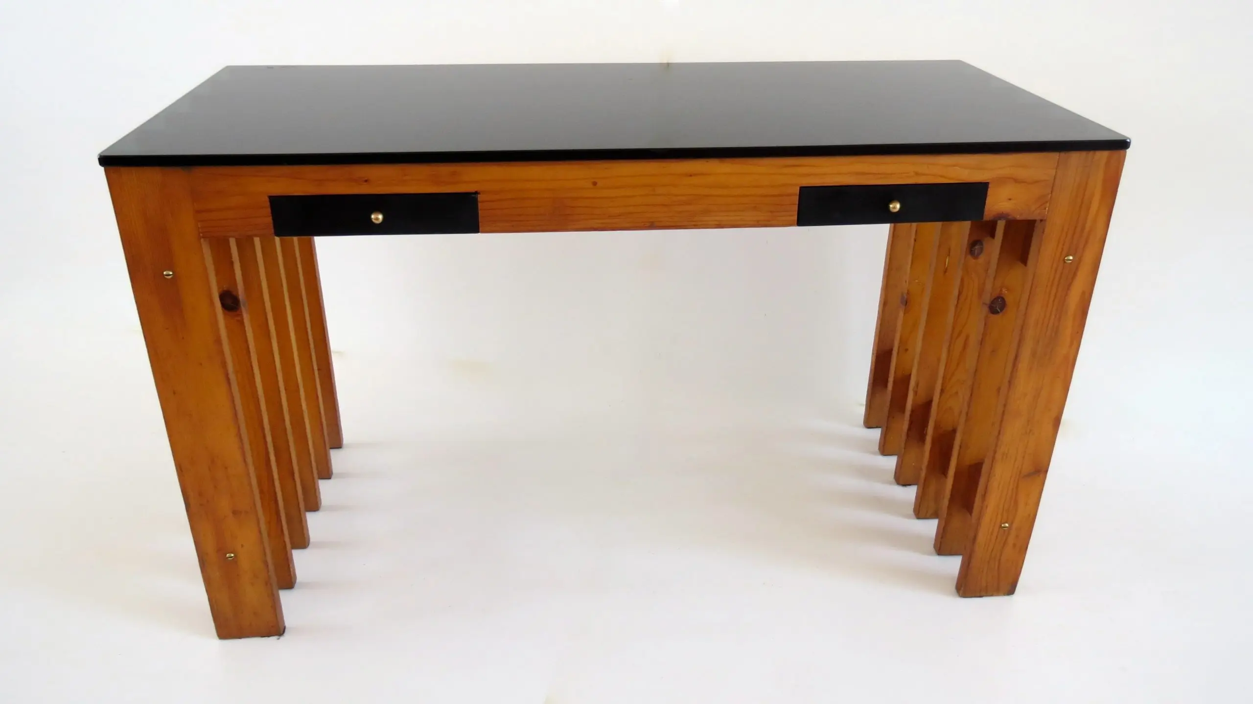 Italian Unique Pine Desk Console Black Opaline Glass Top, 1960 — photo 5