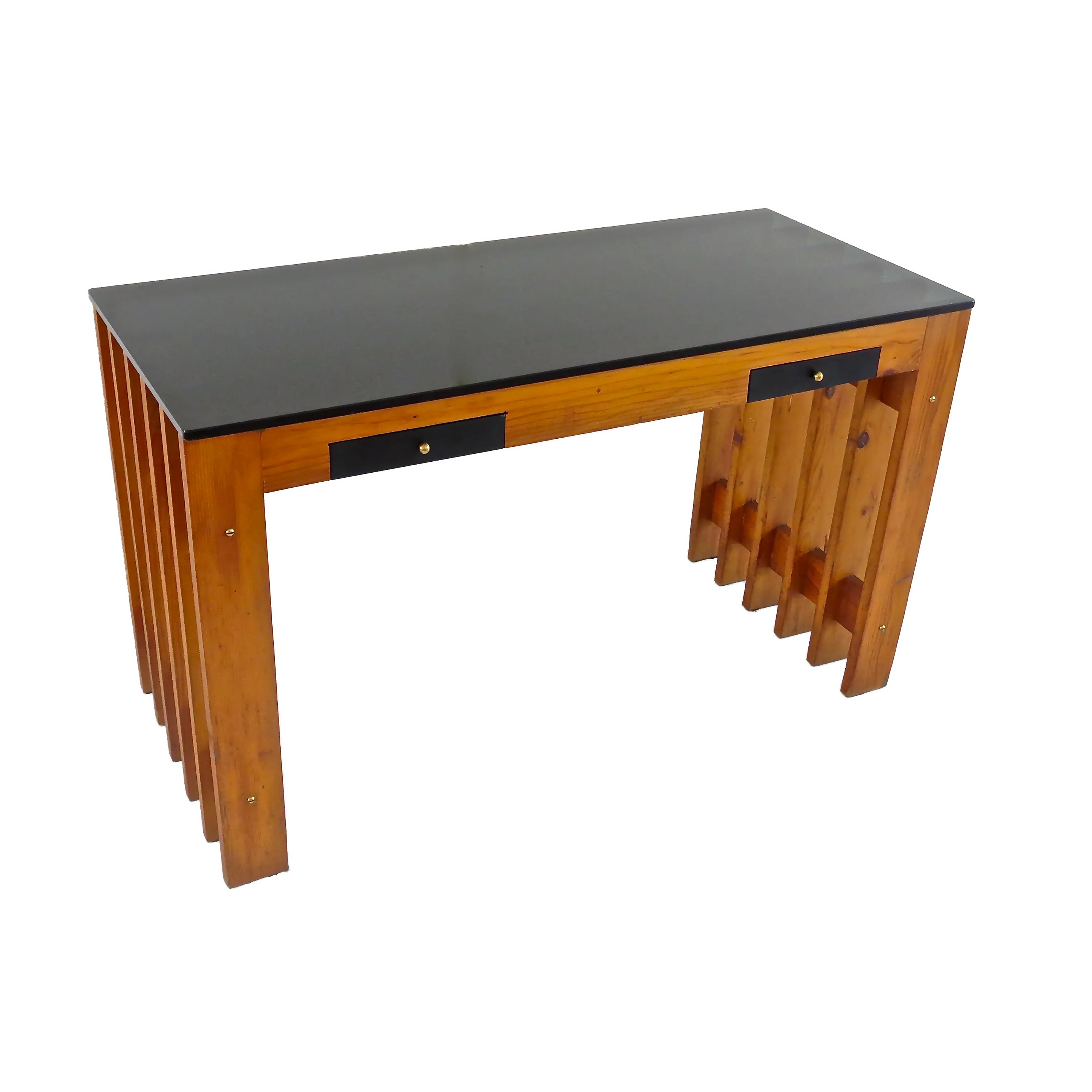 Italian Unique Pine Desk Console Black Opaline Glass Top, 1960 — photo 20