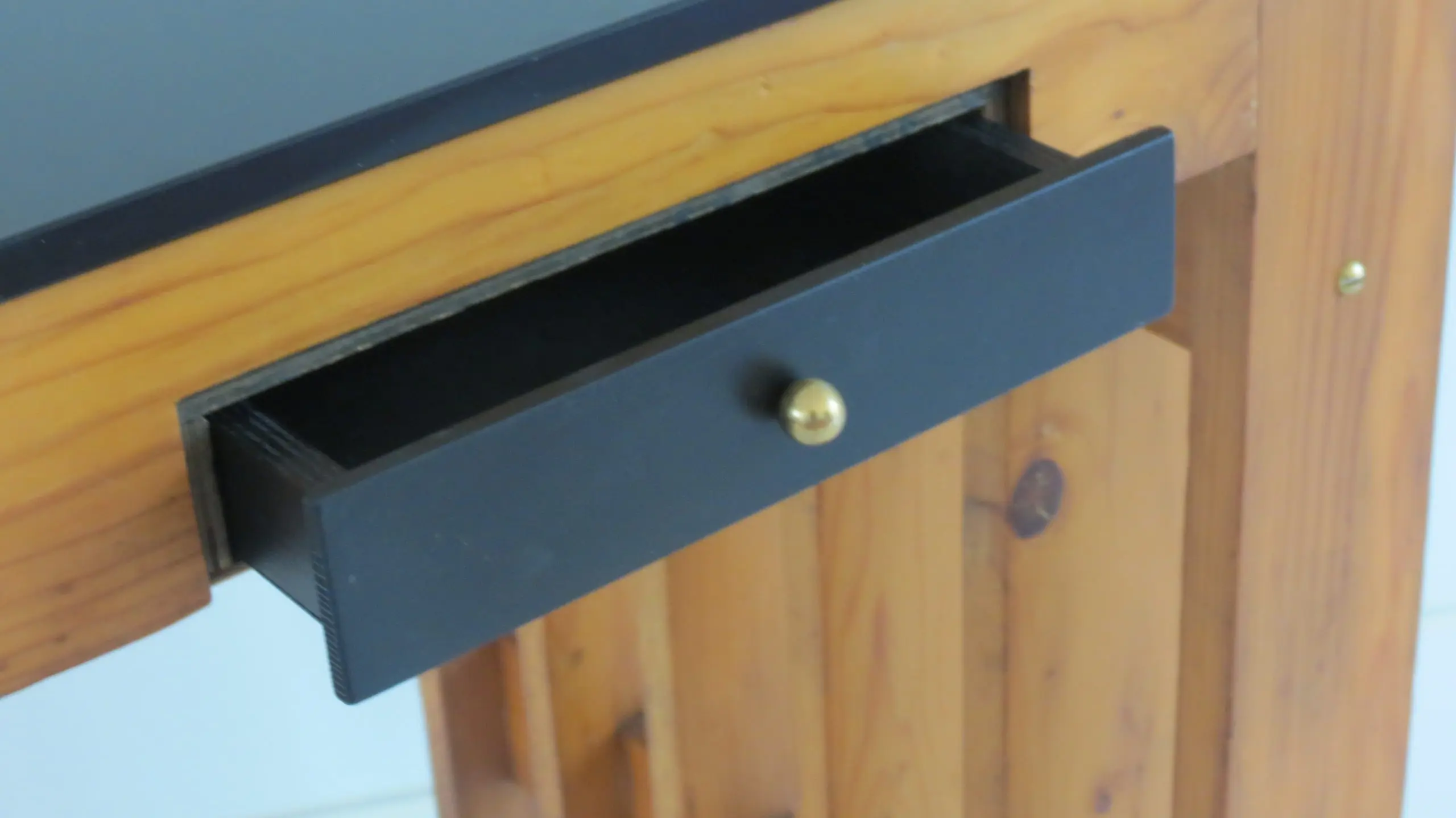 Italian Unique Pine Desk Console Black Opaline Glass Top, 1960 — photo 10