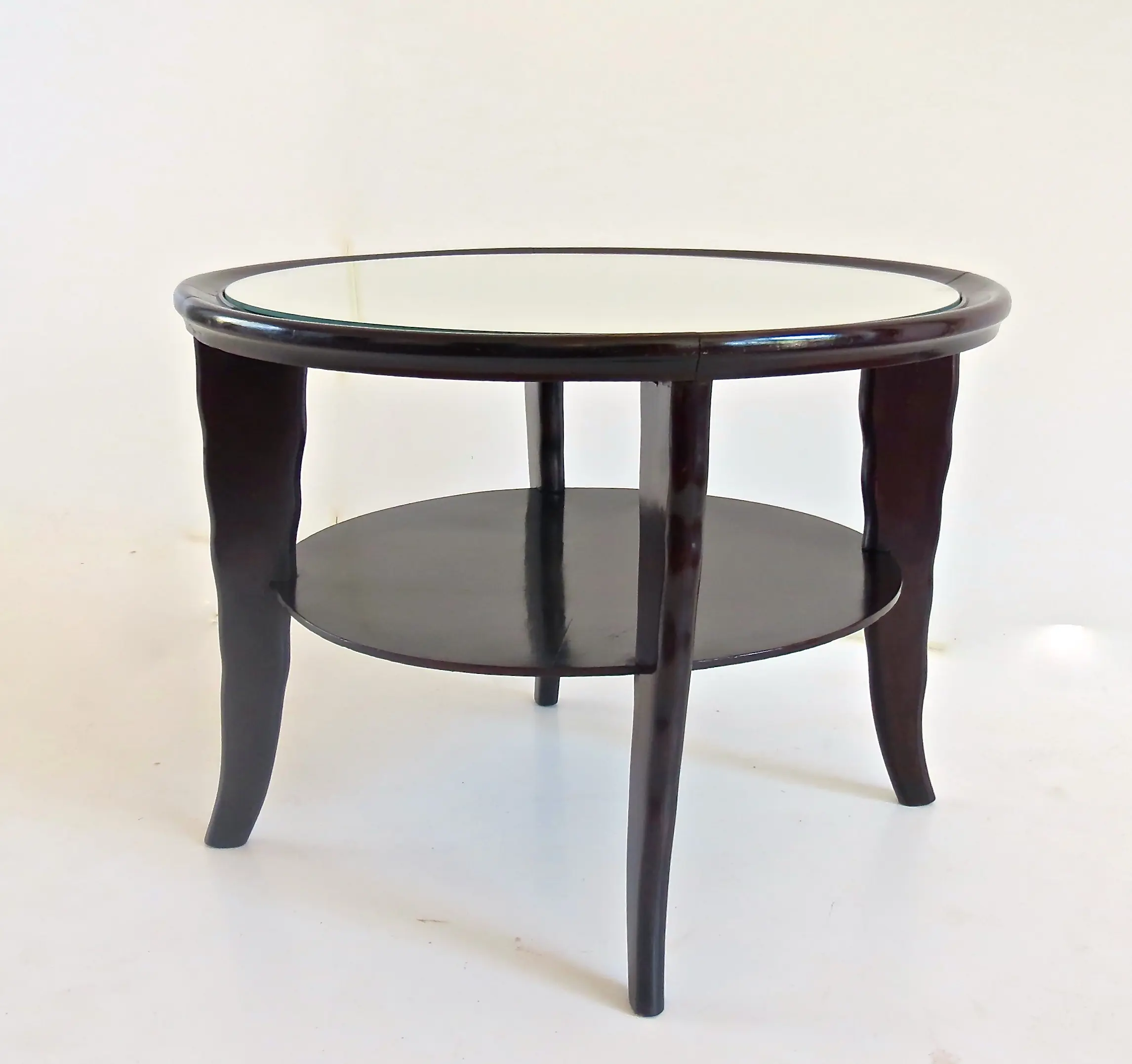 Round Coffee Table Mirror Top Black Laquered Two-Tier Attributed to Borsani 1940 — photo 11