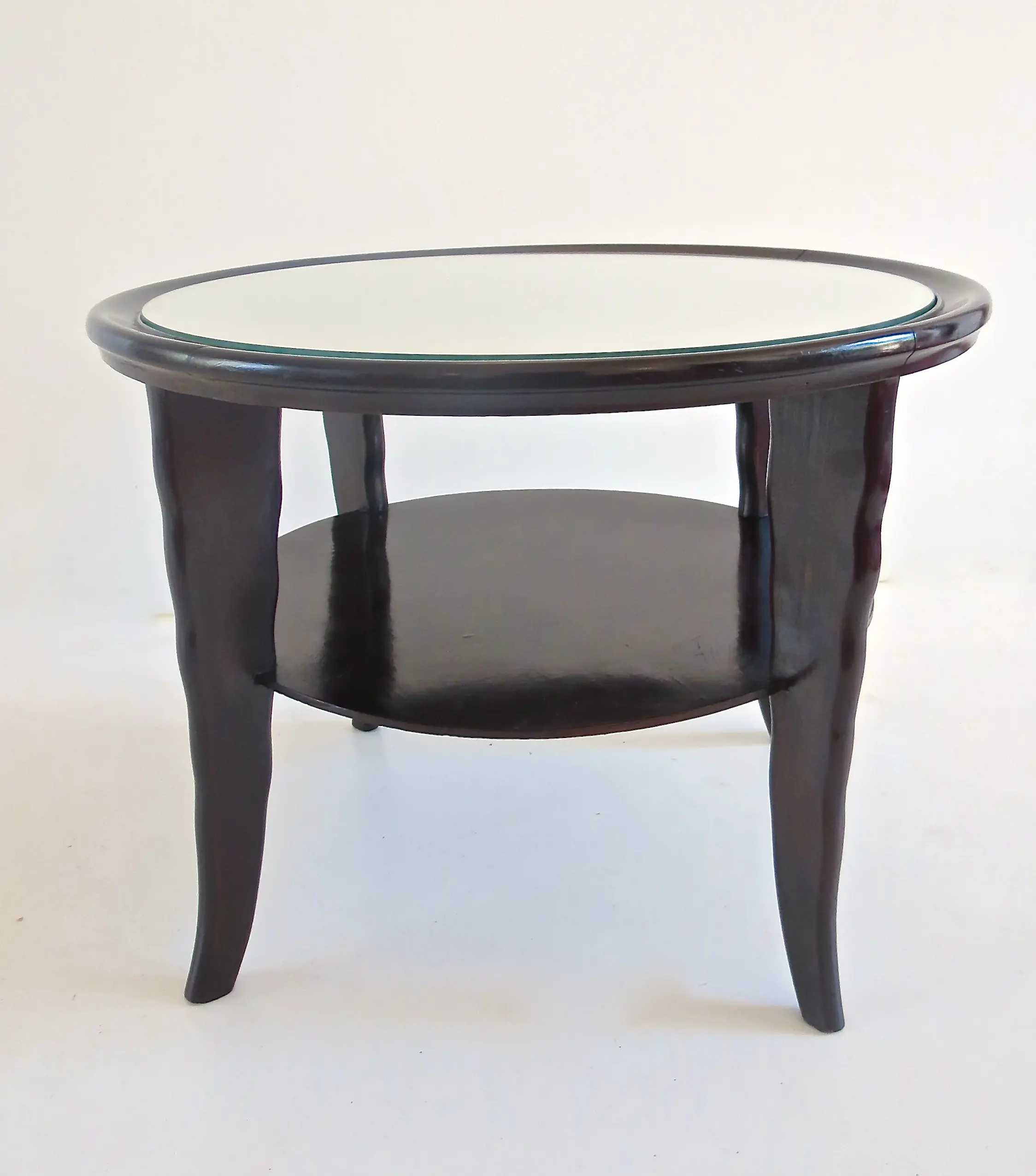 Round Coffee Table Mirror Top Black Laquered Two-Tier Attributed to Borsani 1940 — photo 7