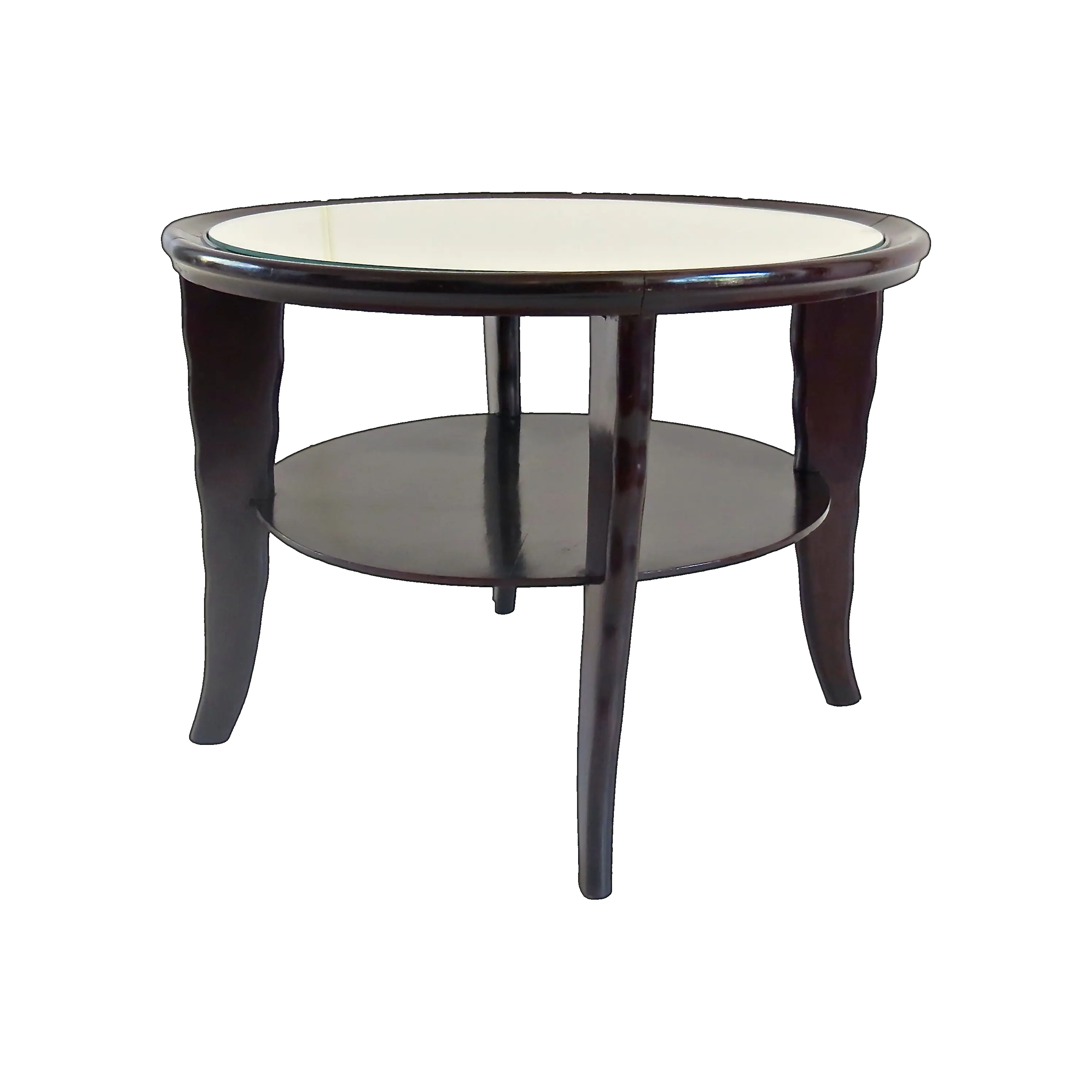 Round Coffee Table Mirror Top Black Laquered Two-Tier Attributed to Borsani 1940 — Osvaldo Borsani