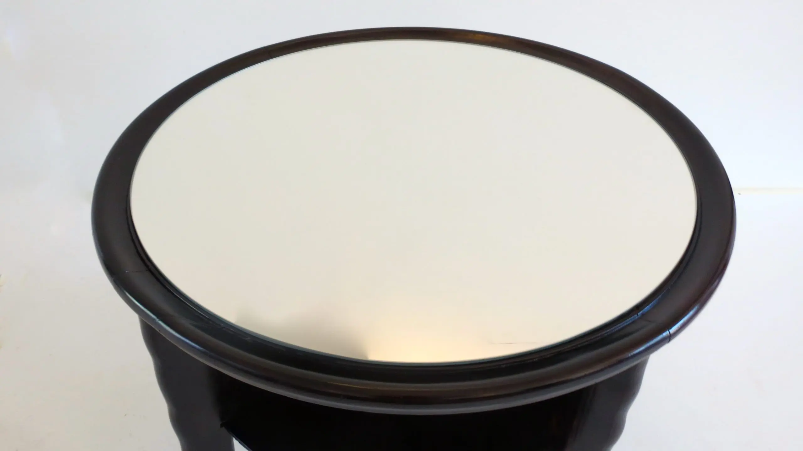 Round Coffee Table Mirror Top Black Laquered Two-Tier Attributed to Borsani 1940 — photo 8