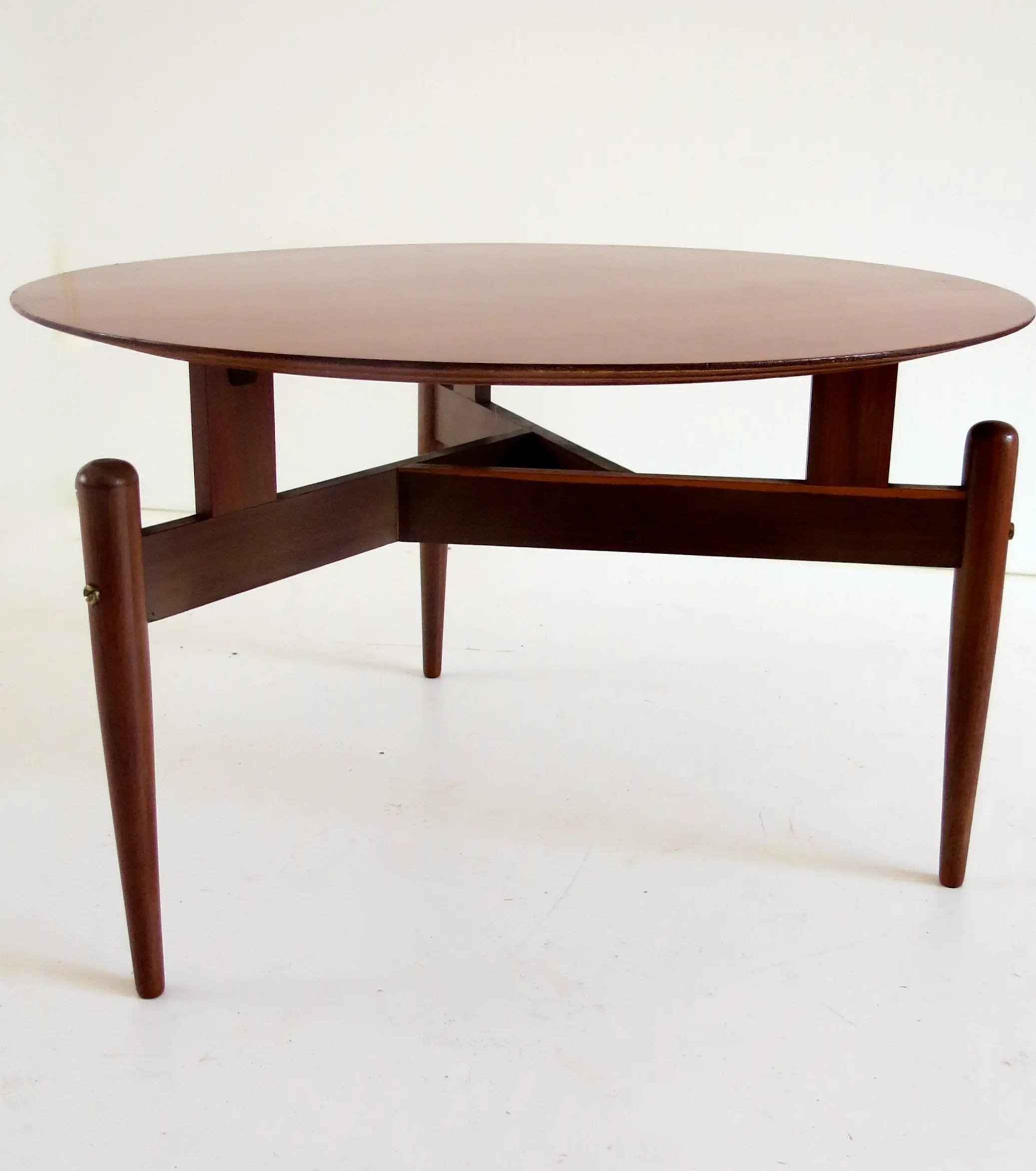 Round Walnut Three Feet Italian Coffee Table, circa 1950 — image 2