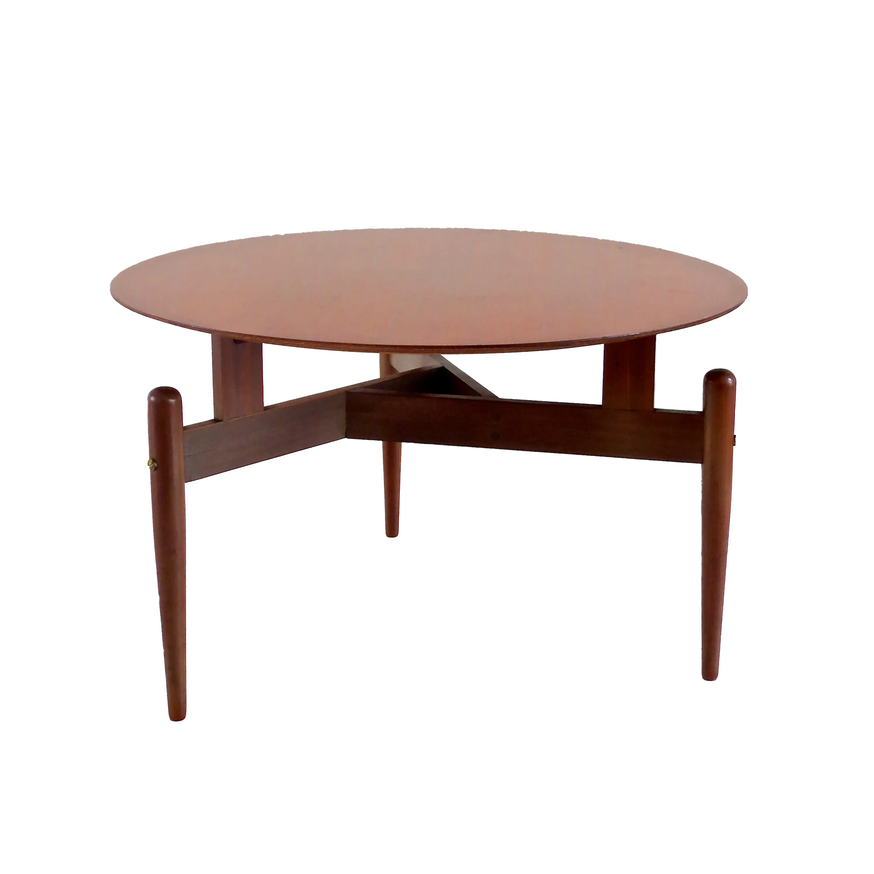 Round Walnut Three Feet Italian Coffee Table, circa 1950 — Unknown
