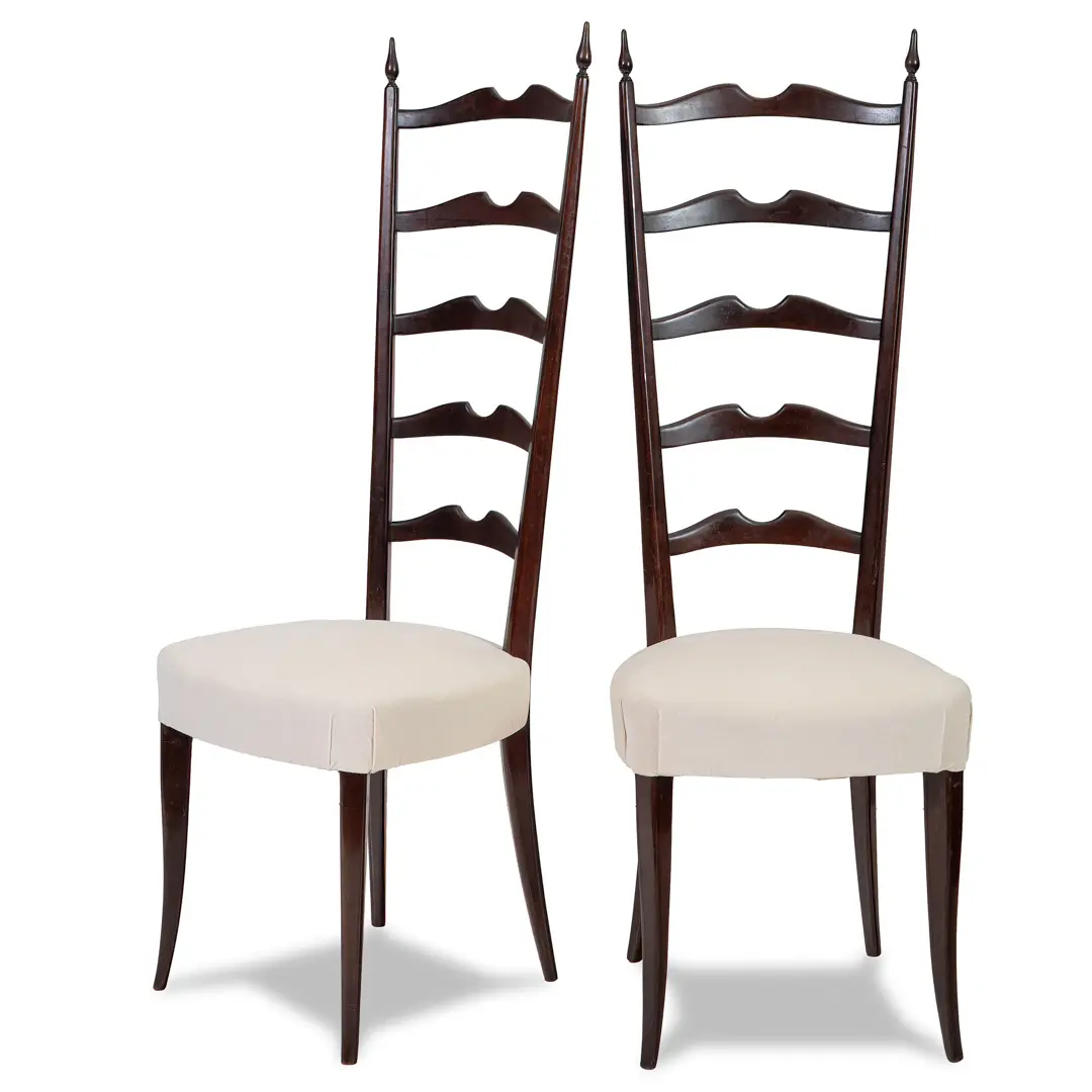 Set of 8 Ebonized Velvet High Back Chiavari Dining Chairs by Paolo Buffa, 1950 — image 2