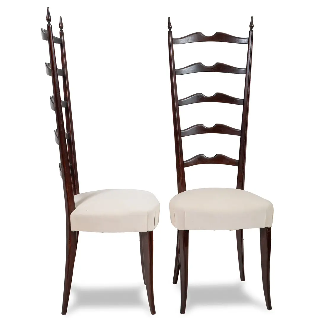 Set of 8 Ebonized Velvet High Back Chiavari Dining Chairs by Paolo Buffa, 1950 — photo 9