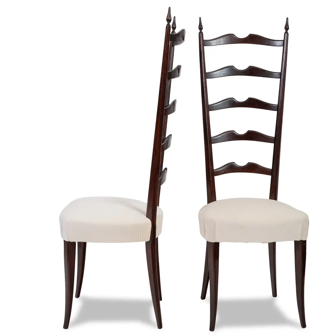 Set of 8 Ebonized Velvet High Back Chiavari Dining Chairs by Paolo Buffa, 1950 — image 3