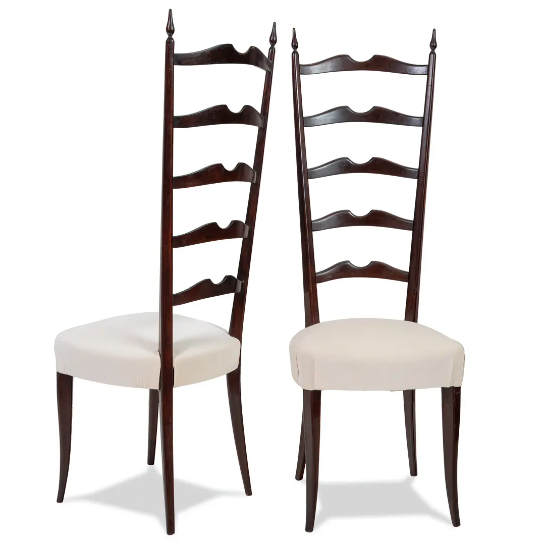 Set of 8 Ebonized Velvet High Back Chiavari Dining Chairs by Paolo Buffa, 1950 — photo 5