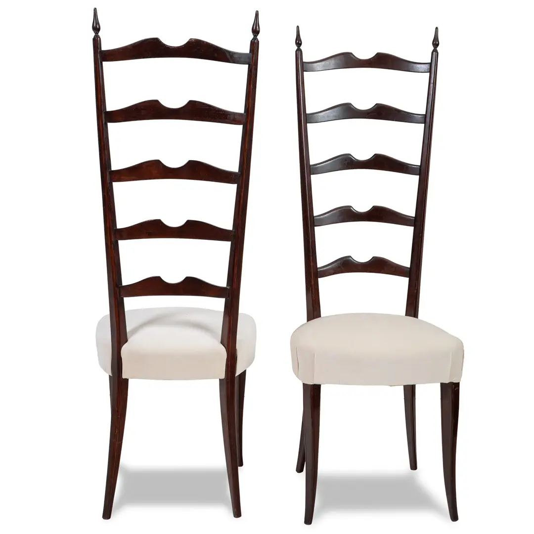 Set of 8 Ebonized Velvet High Back Chiavari Dining Chairs by Paolo Buffa, 1950 — photo 4
