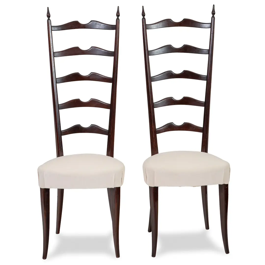Set of 8 Ebonized Velvet High Back Chiavari Dining Chairs by Paolo Buffa, 1950 — Paolo Buffa