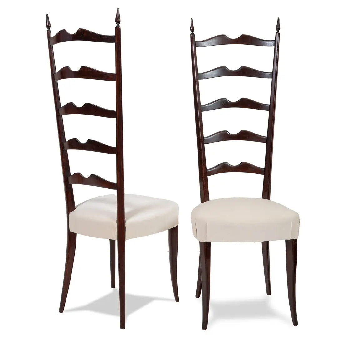 Set of 8 Ebonized Velvet High Back Chiavari Dining Chairs by Paolo Buffa, 1950 — photo 6