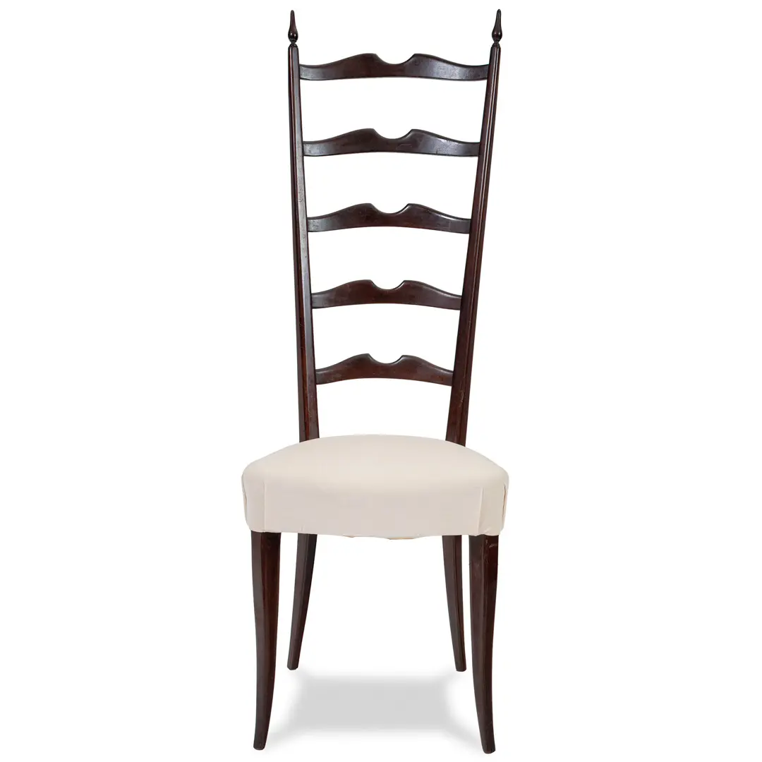 Set of 8 Ebonized Velvet High Back Chiavari Dining Chairs by Paolo Buffa, 1950 — photo 7