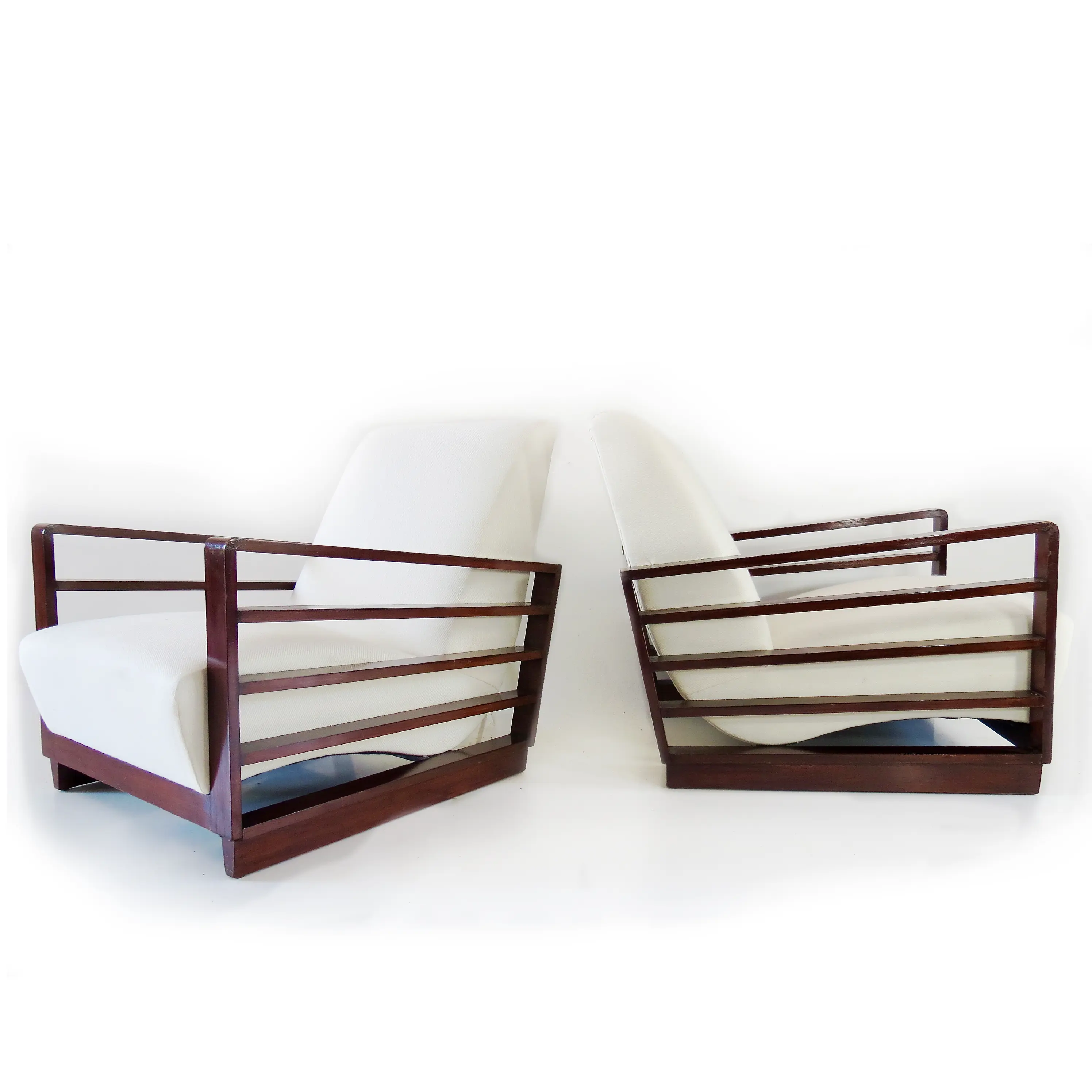 Fine Pair of Mario Quarti Rationalist Beech White Lounge Chairs, 1940 — Mario Quarti