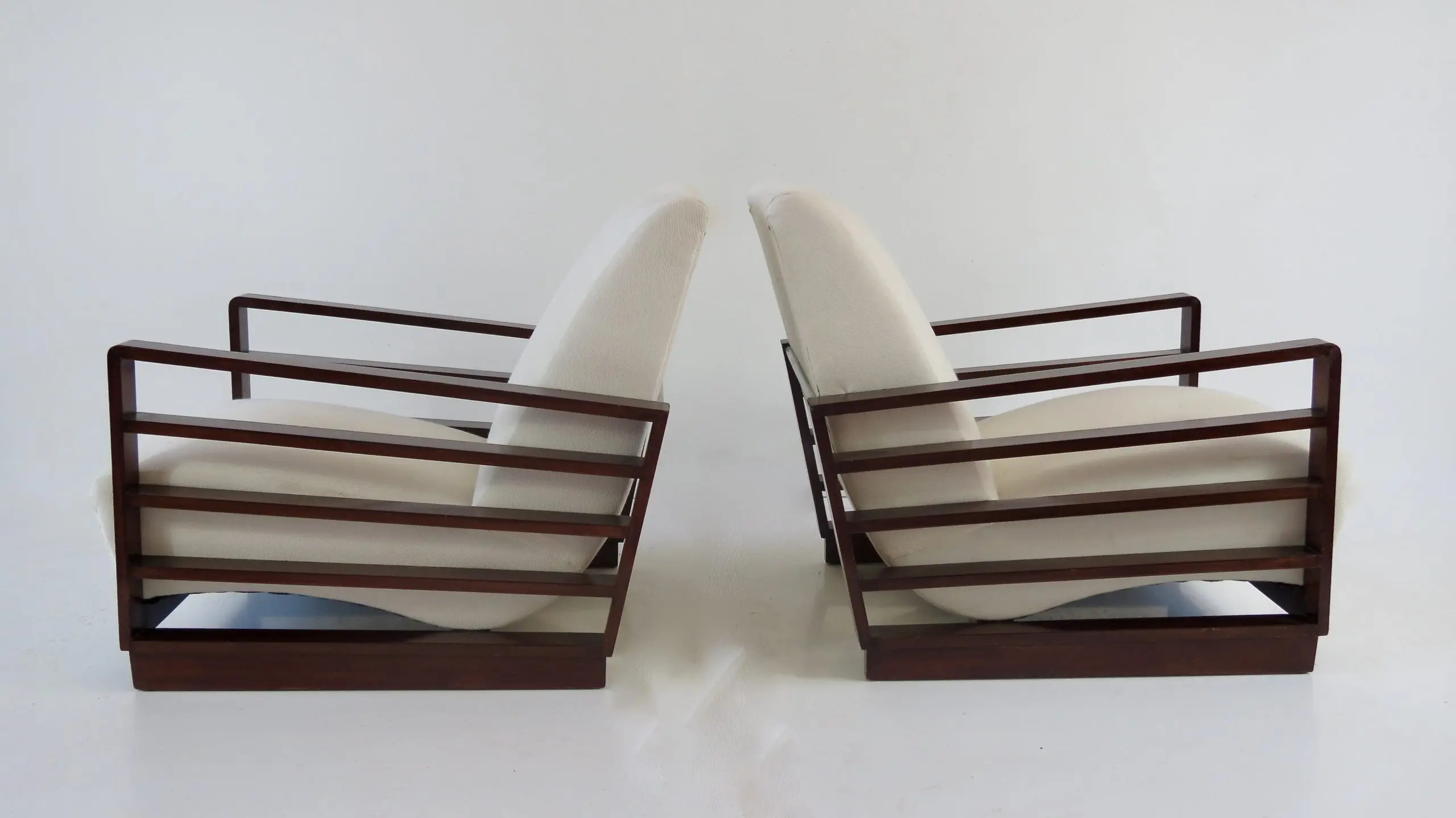 Fine Pair of Mario Quarti Rationalist Beech White Lounge Chairs, 1940 — photo 14