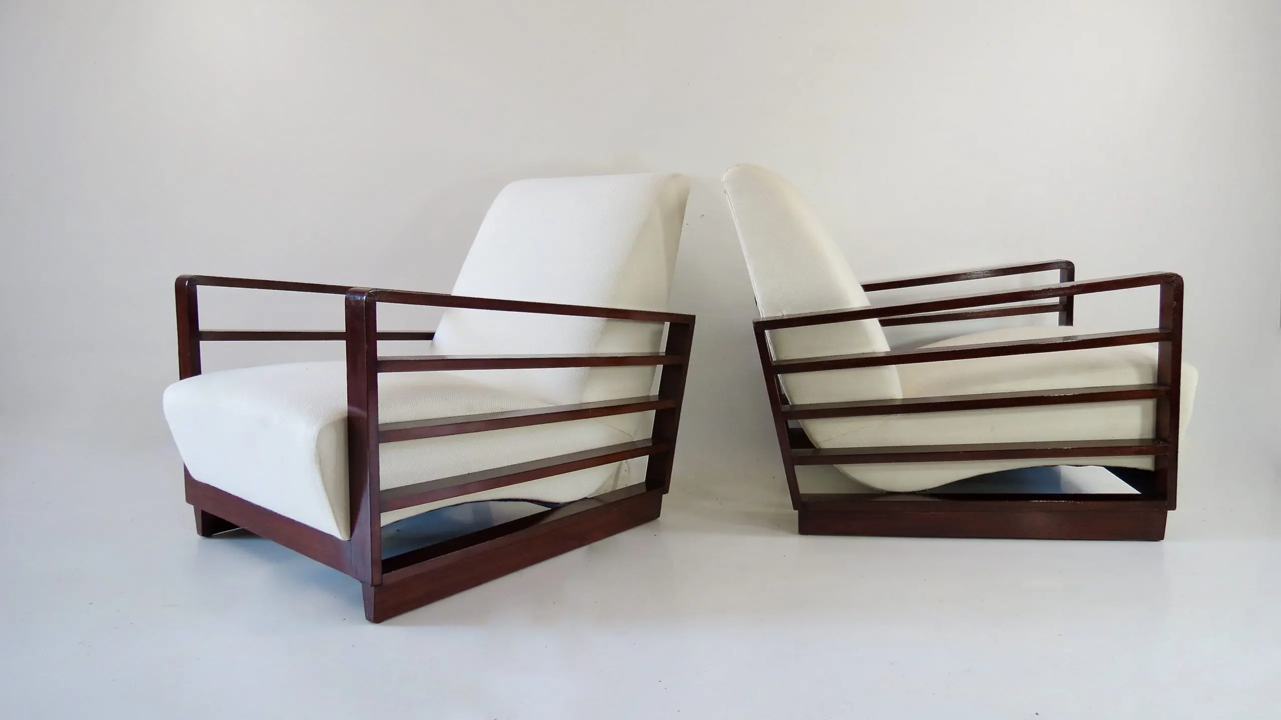 Fine Pair of Mario Quarti Rationalist Beech White Lounge Chairs, 1940 — image 2