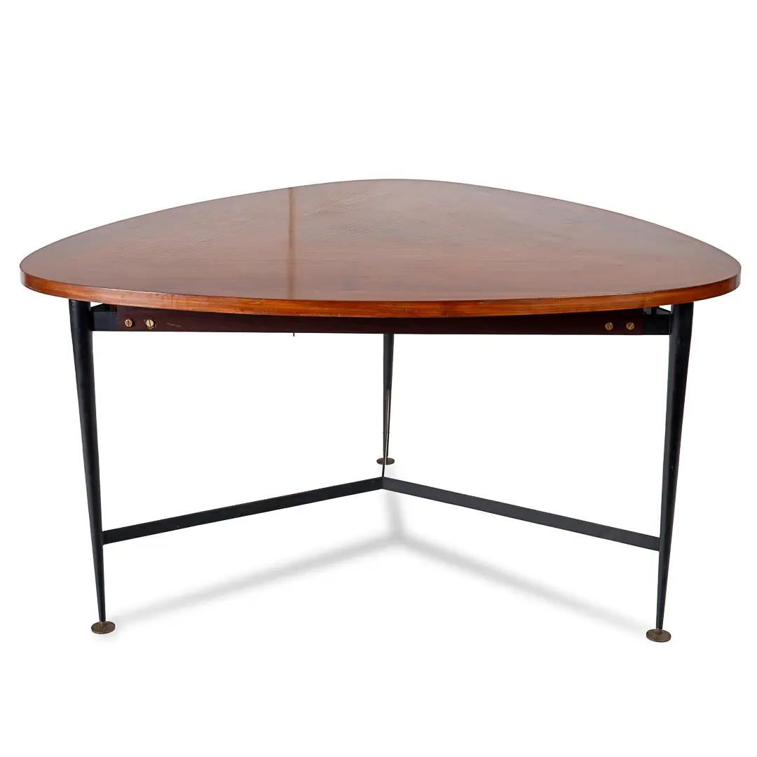 Fine Three Feet Silvio Cavatorta Large Teak Triangular Round Dining Table, 1950 — Silvio Cavatorta