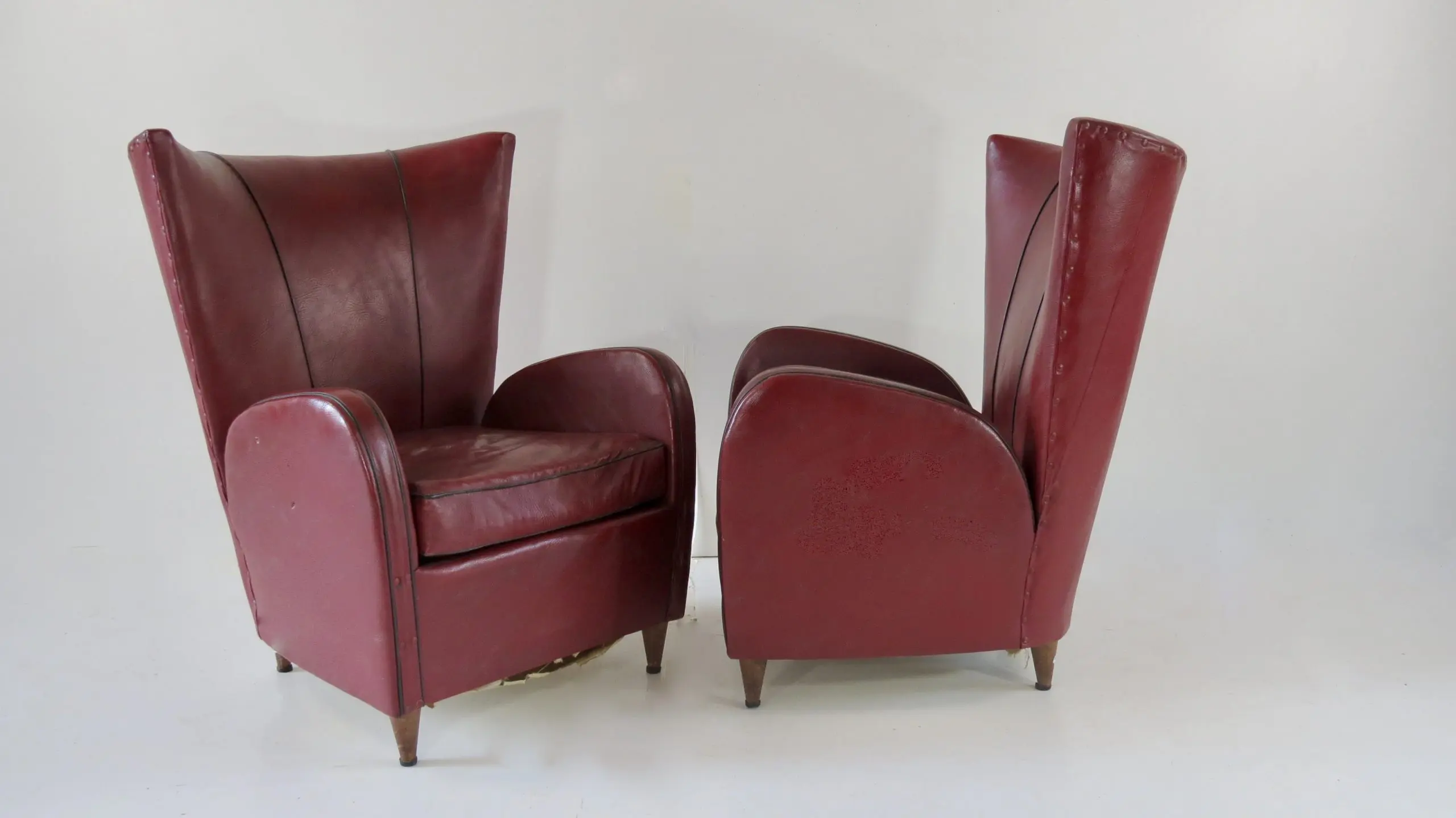 Pair of Rare Red Sky Paolo Buffa Armchairs, 1950 — photo 18