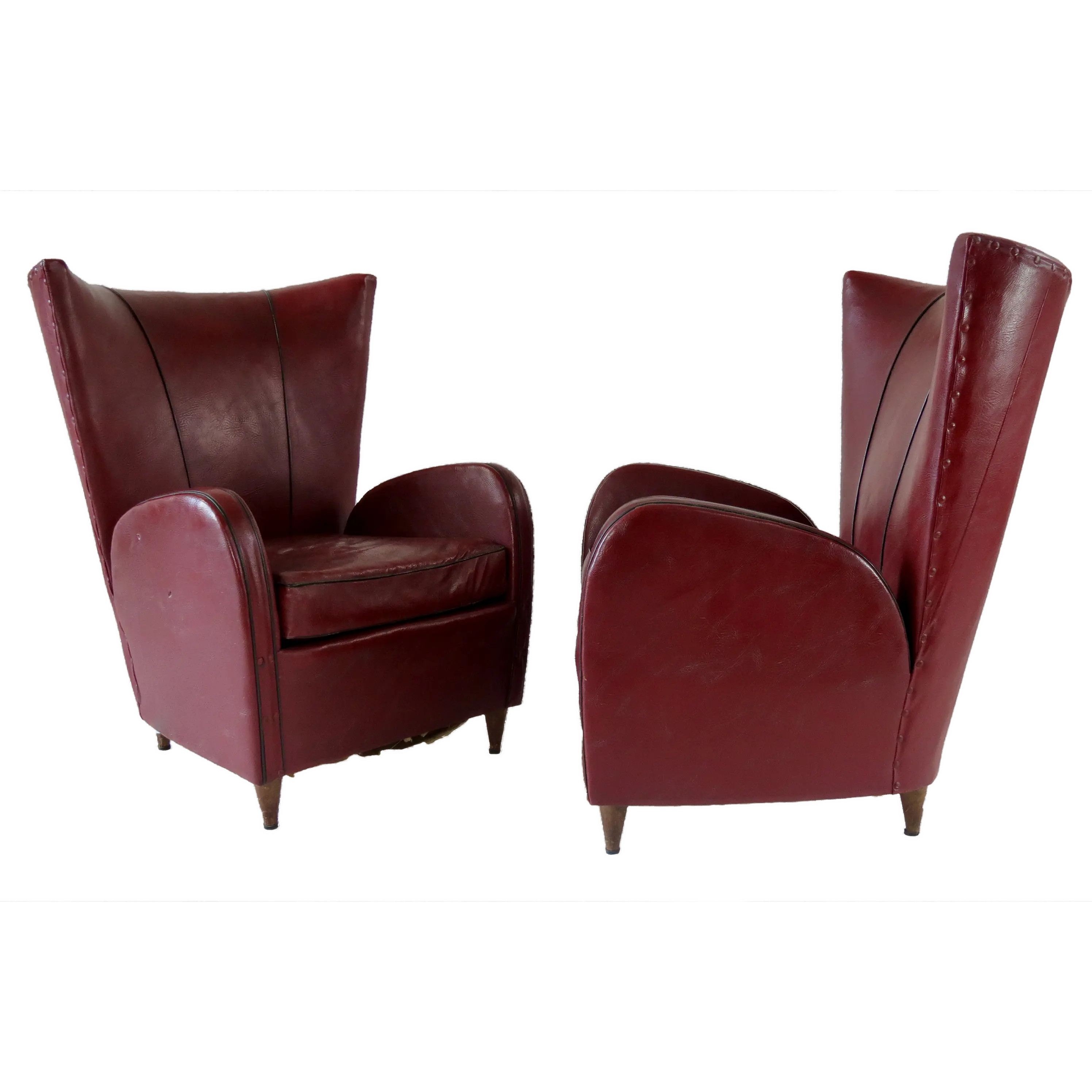 Pair of Rare Red Sky Paolo Buffa Armchairs, 1950 — photo 16