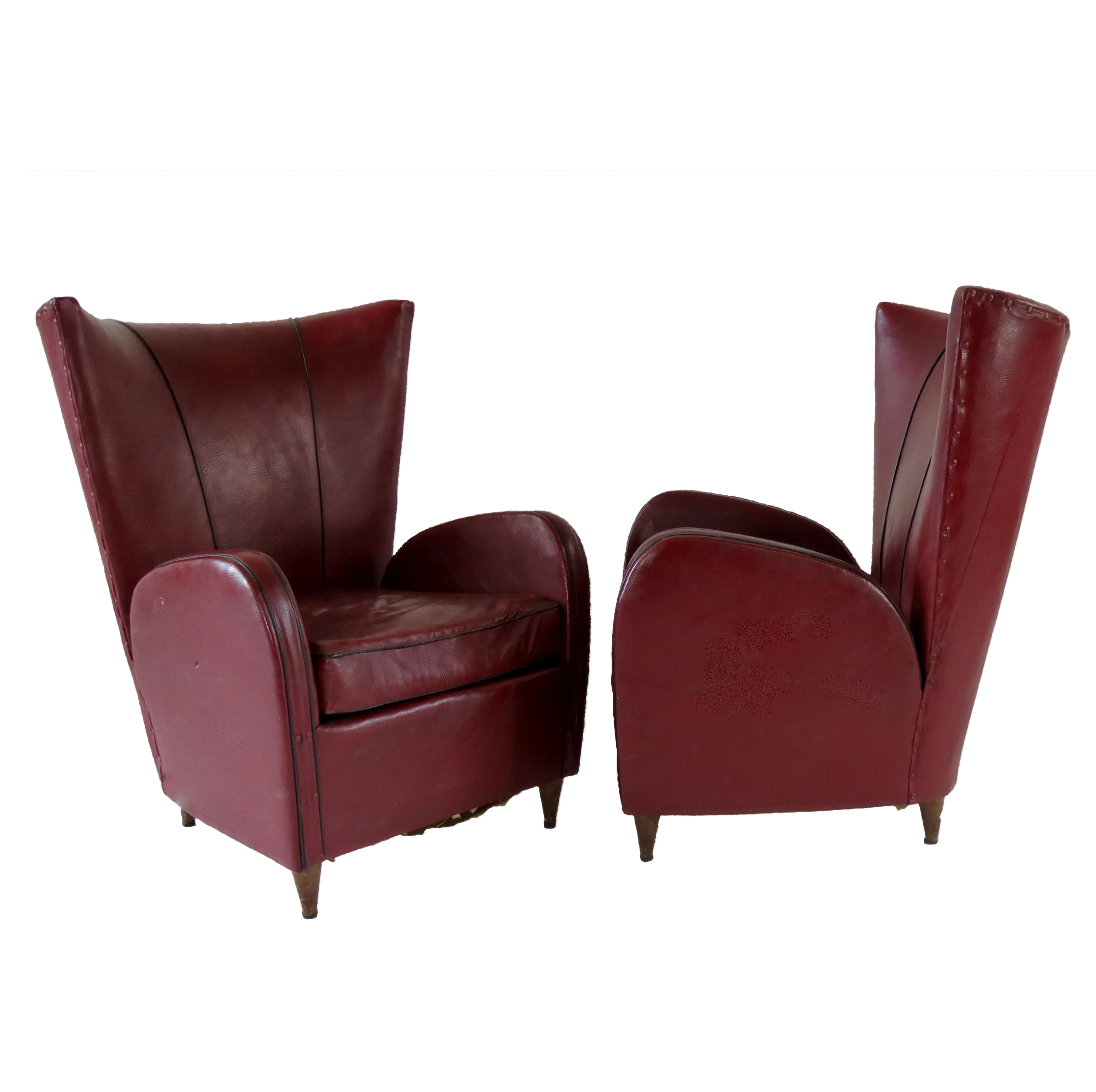 Pair of Rare Red Sky Paolo Buffa Armchairs, 1950 — photo 17