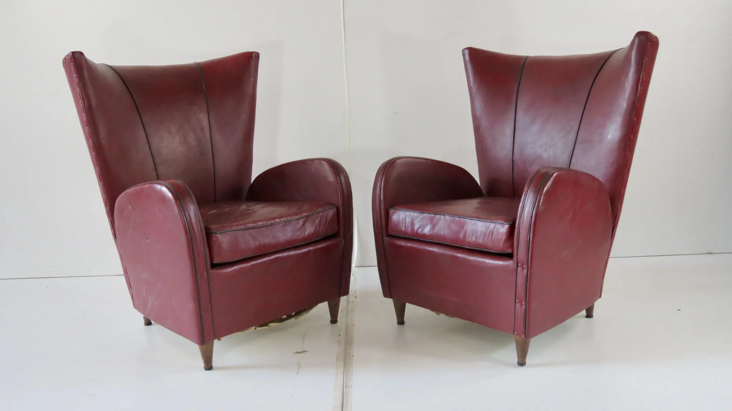 Pair of Rare Red Sky Paolo Buffa Armchairs, 1950 — image 3