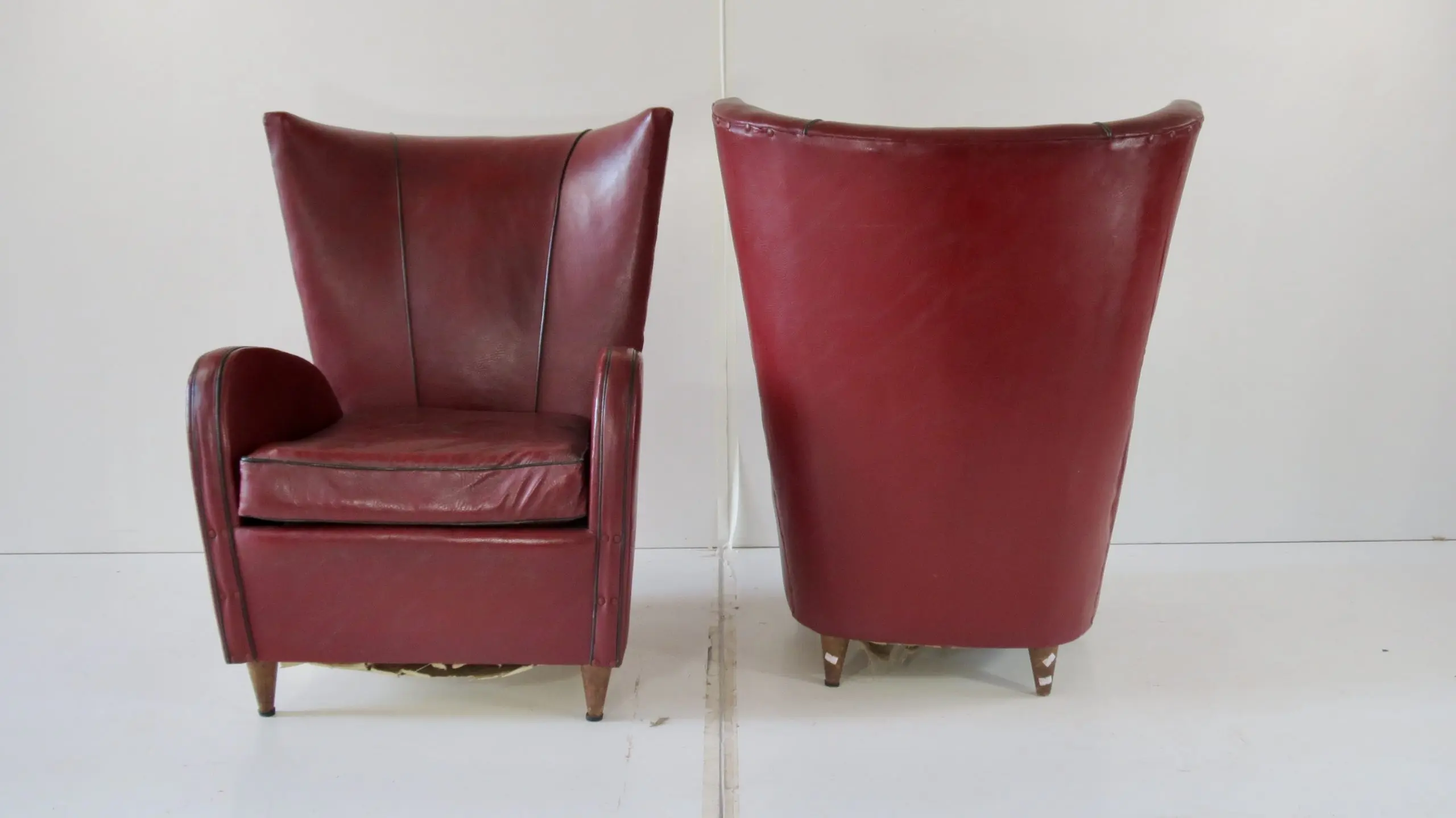 Pair of Rare Red Sky Paolo Buffa Armchairs, 1950 — photo 8