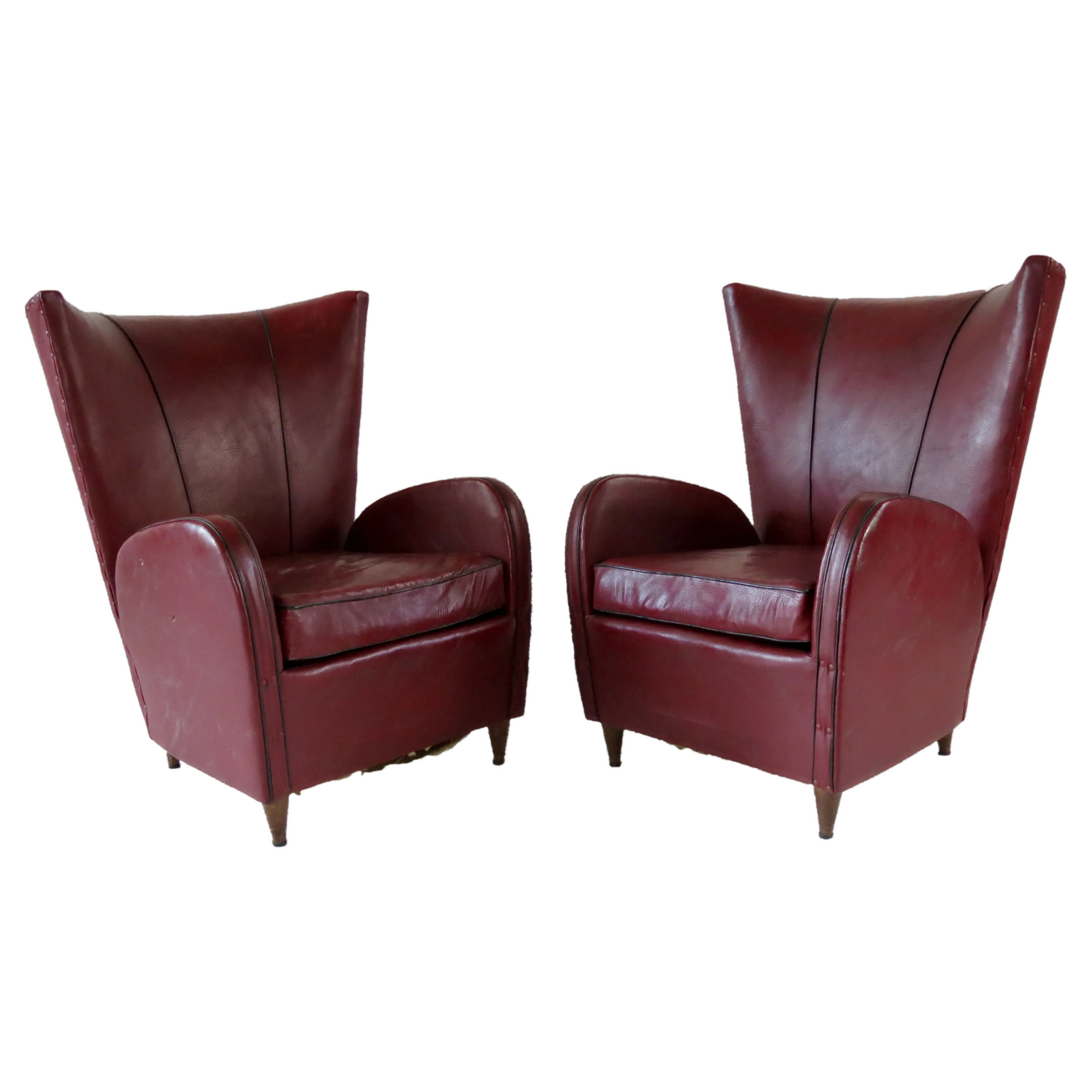 Pair of Rare Red Sky Paolo Buffa Armchairs, 1950 — Paolo Buffa