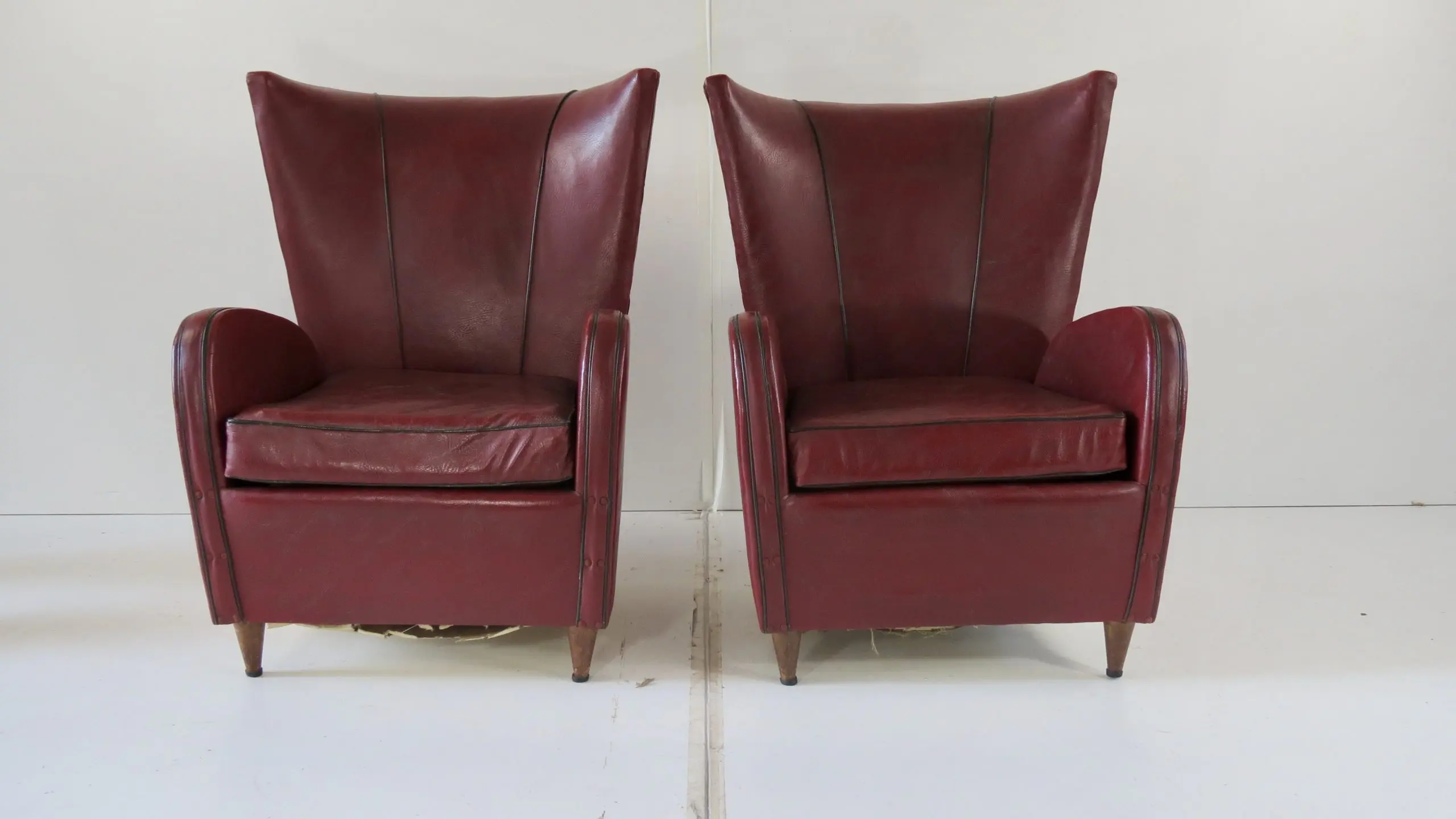 Pair of Rare Red Sky Paolo Buffa Armchairs, 1950 — photo 7