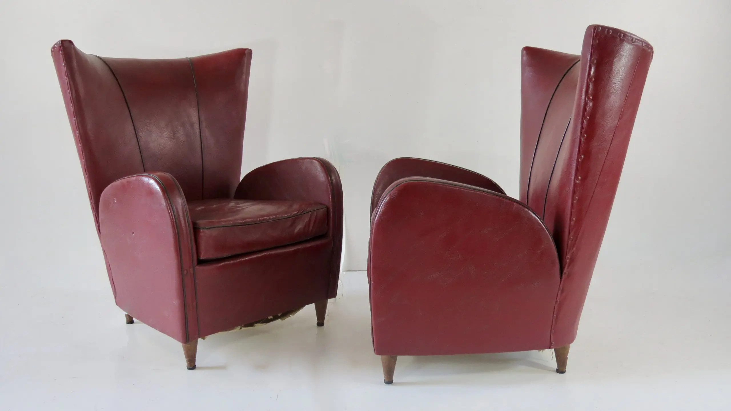 Pair of Rare Red Sky Paolo Buffa Armchairs, 1950 — image 2