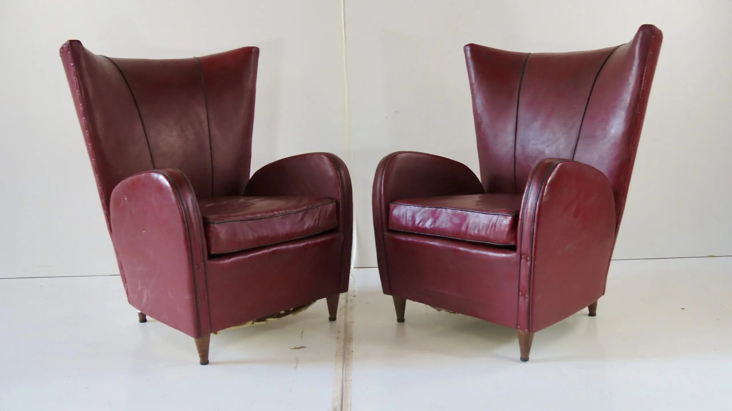 Pair of Rare Red Sky Paolo Buffa Armchairs, 1950 — photo 4
