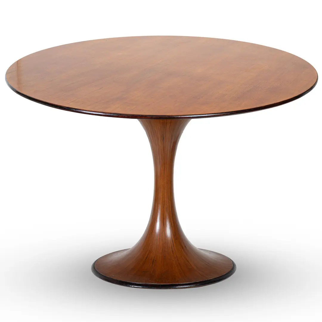 Elegant Walnut Round Center Dining Table "Clessidra" by Luigi Massoni, 1959 — Luigi Massoni