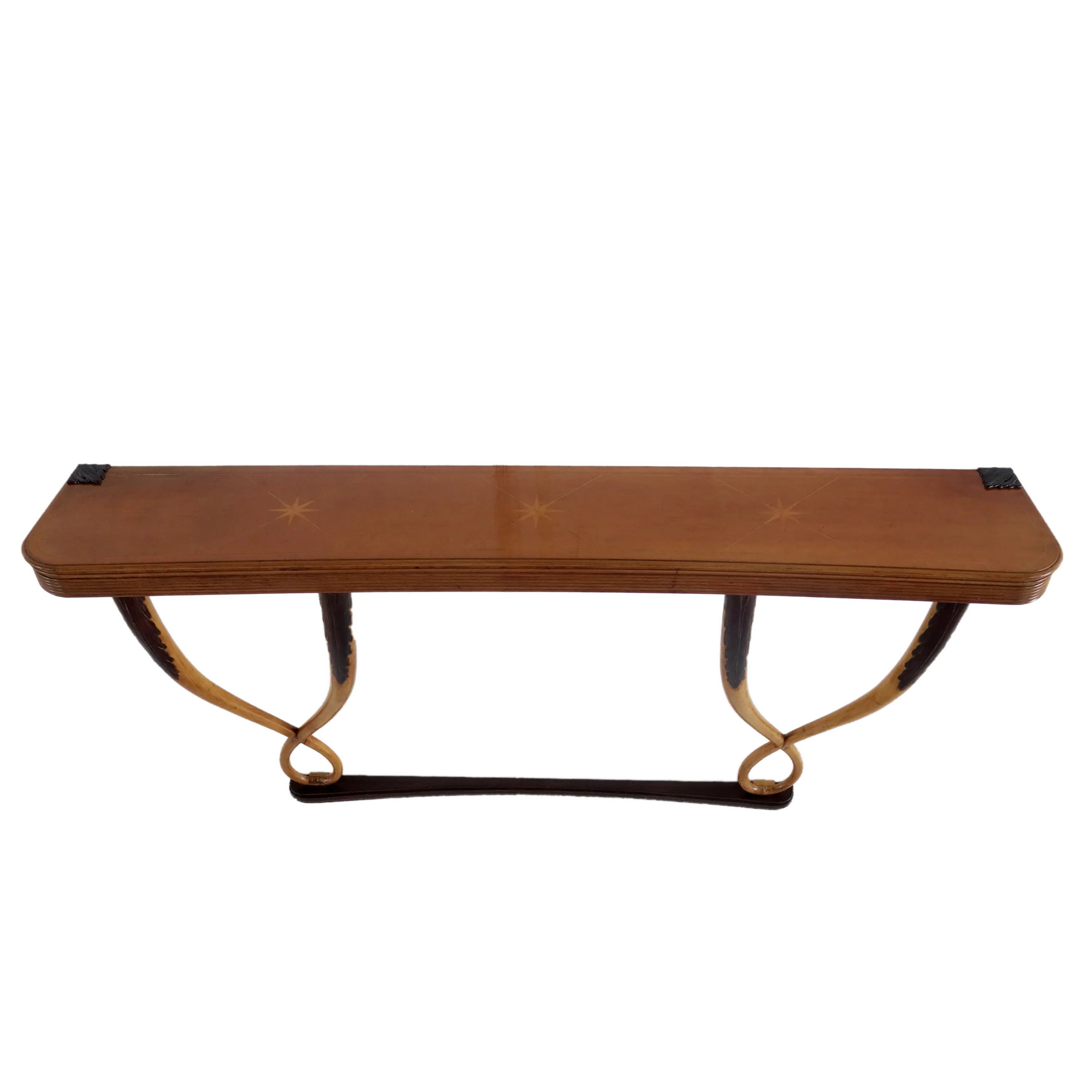 Large Important Inlaid Cherrywood Wall Console Tomaso Buzzi Attributed, c. 1940 — Tomaso Buzzi